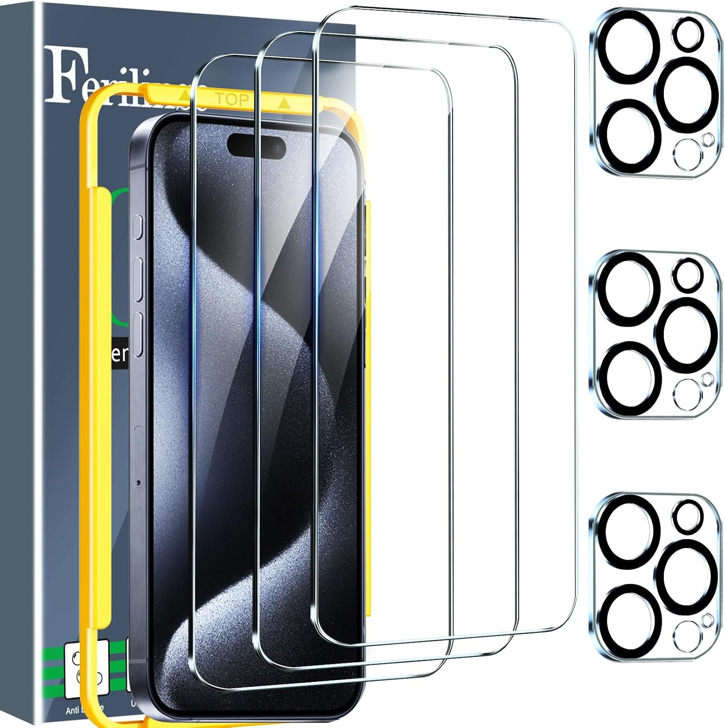 Ferilinso 3 Pack Screen Protector for iPhone 15 Pro Max, Tempered Glass