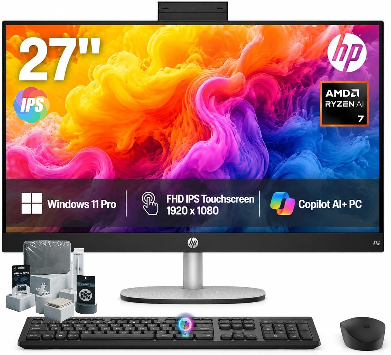 HP 27″ All in One Desktop Computer Touchscreen Copilot PC 16GB DDR5 1TB SSD