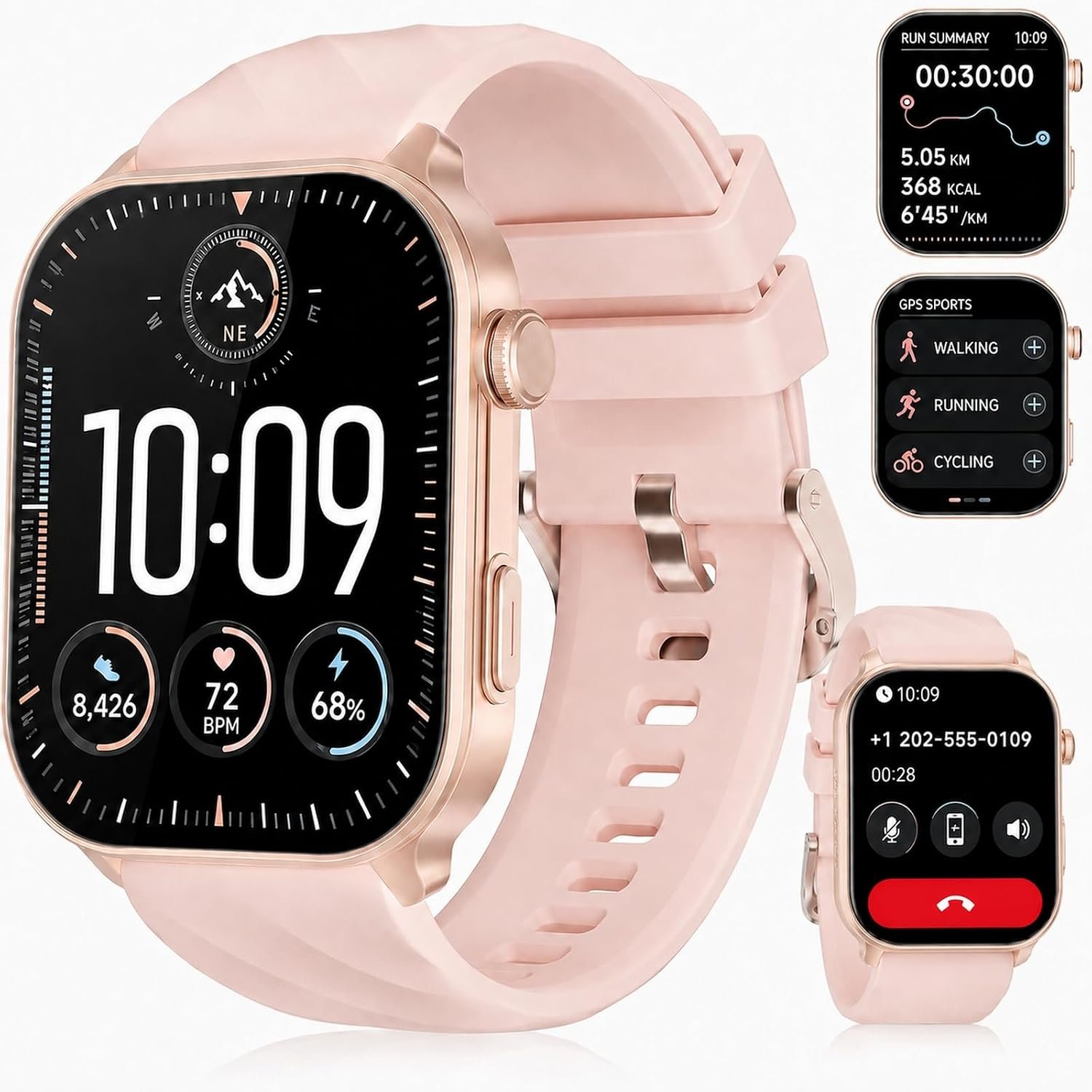Smart Watches for Women, GPS, 2.01″ HD Fitness Watch Rose Gold