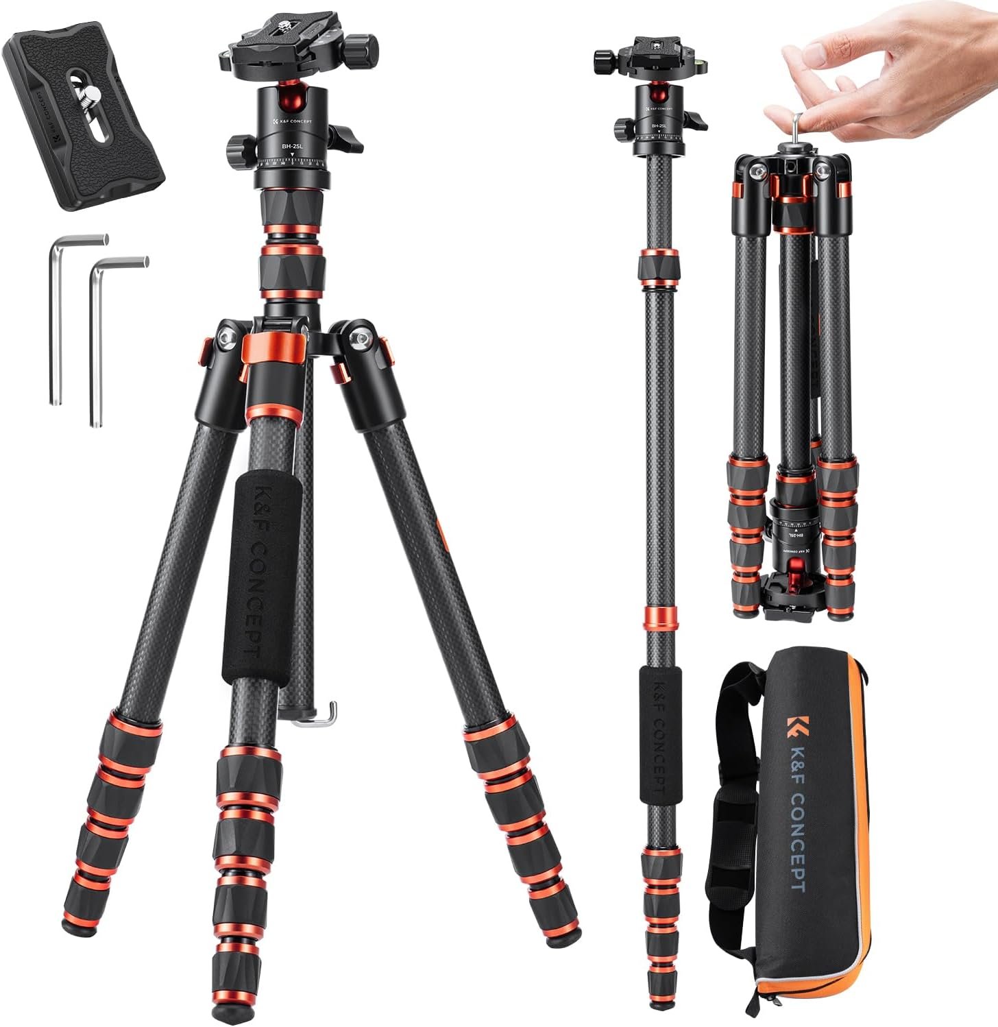 K&F Concept 60″ Carbon Fiber Camera Tripod, Detachable Monopod for SLR DSLR