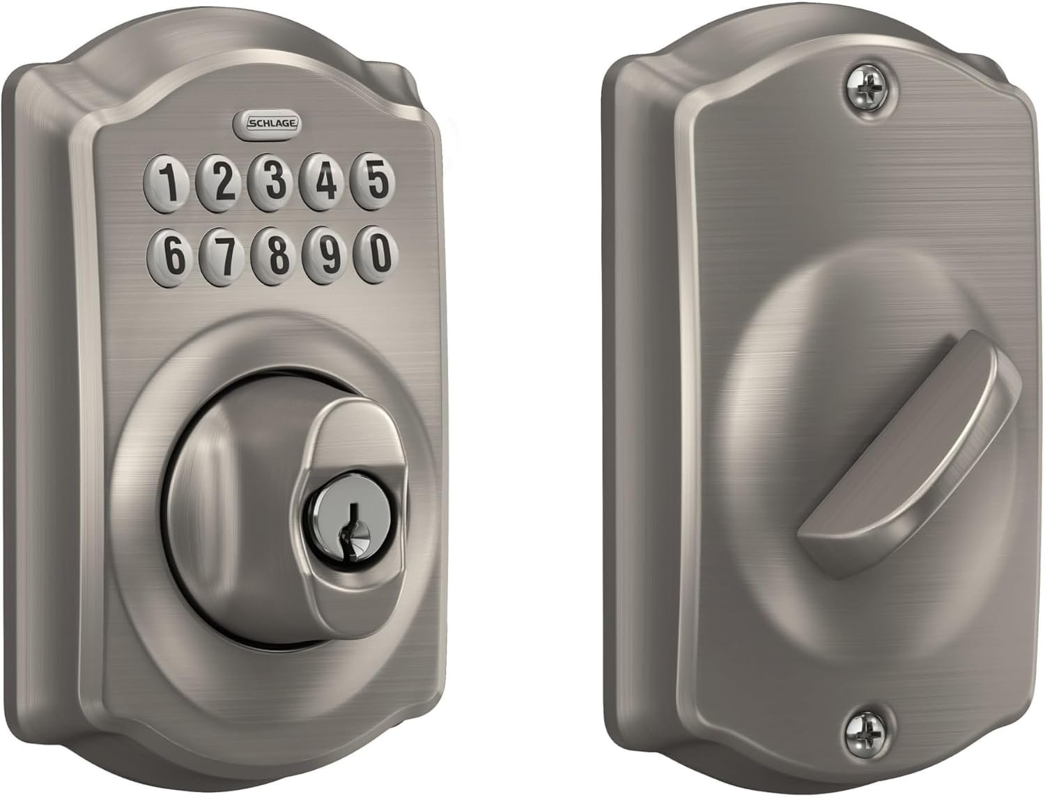 Schlage Electronic Keypad Deadbolt Lock, Camelot Trim, Satin Nickel