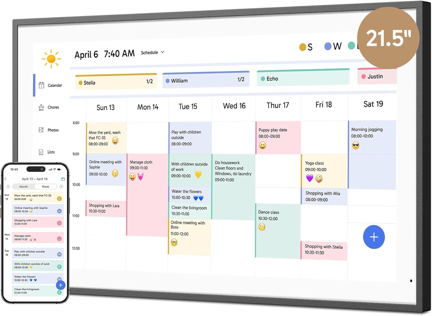 Dragon Touch 21.5″ Digital Calendar Chore Chart – 1080P Full HD Interactive Touchscreen, Smart Family Planner, Hearth Display Digital Calendar Wall & Desk Mountable for Seamless Scheduling Black