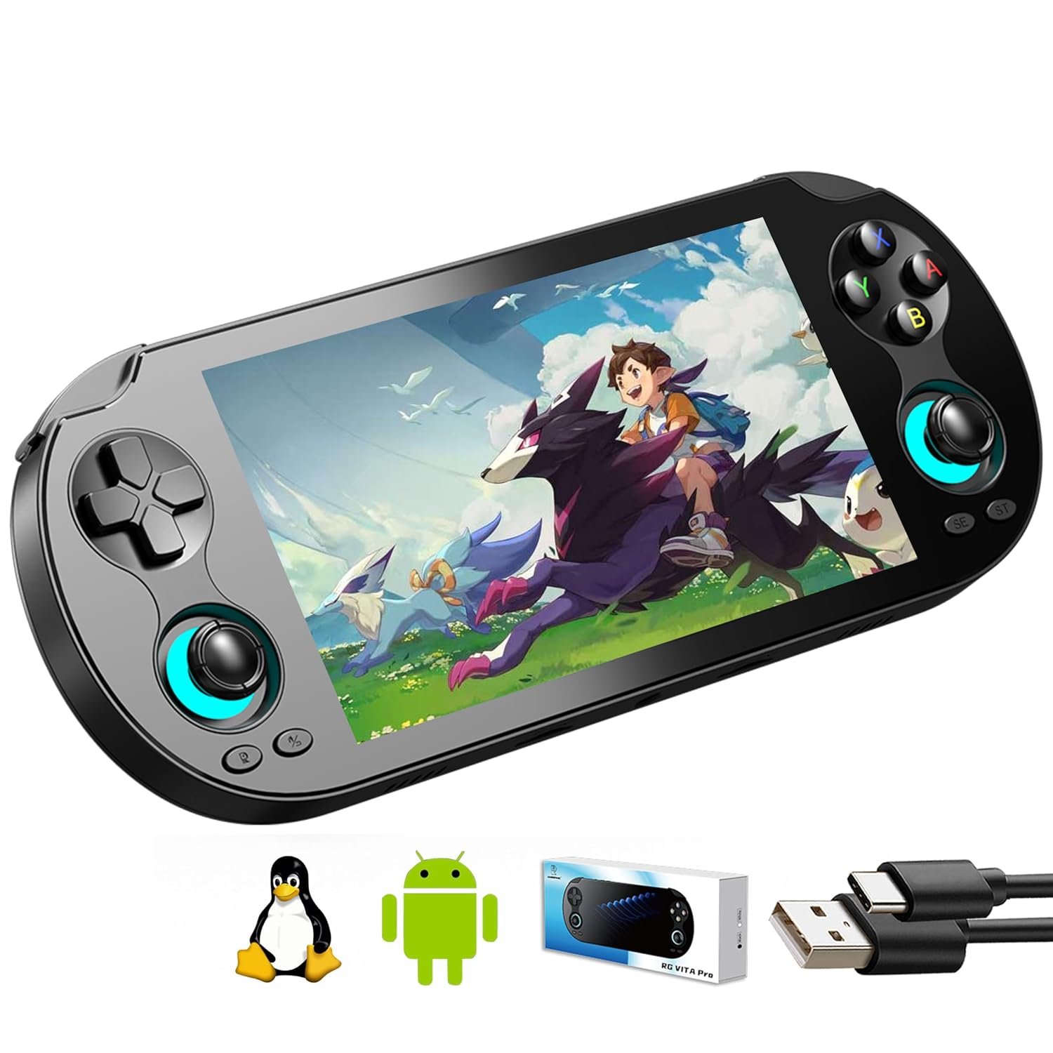 Aivuidbs RG VITA PRO Handheld Game Console RK3576 RGVITA PRO Dual OS Android 14 and Linux System 5.5″ IPS INCELL touchscreen 5000mAh Supports WiFi Bluetooth HDMI NEW-RGVITA PRO-Black