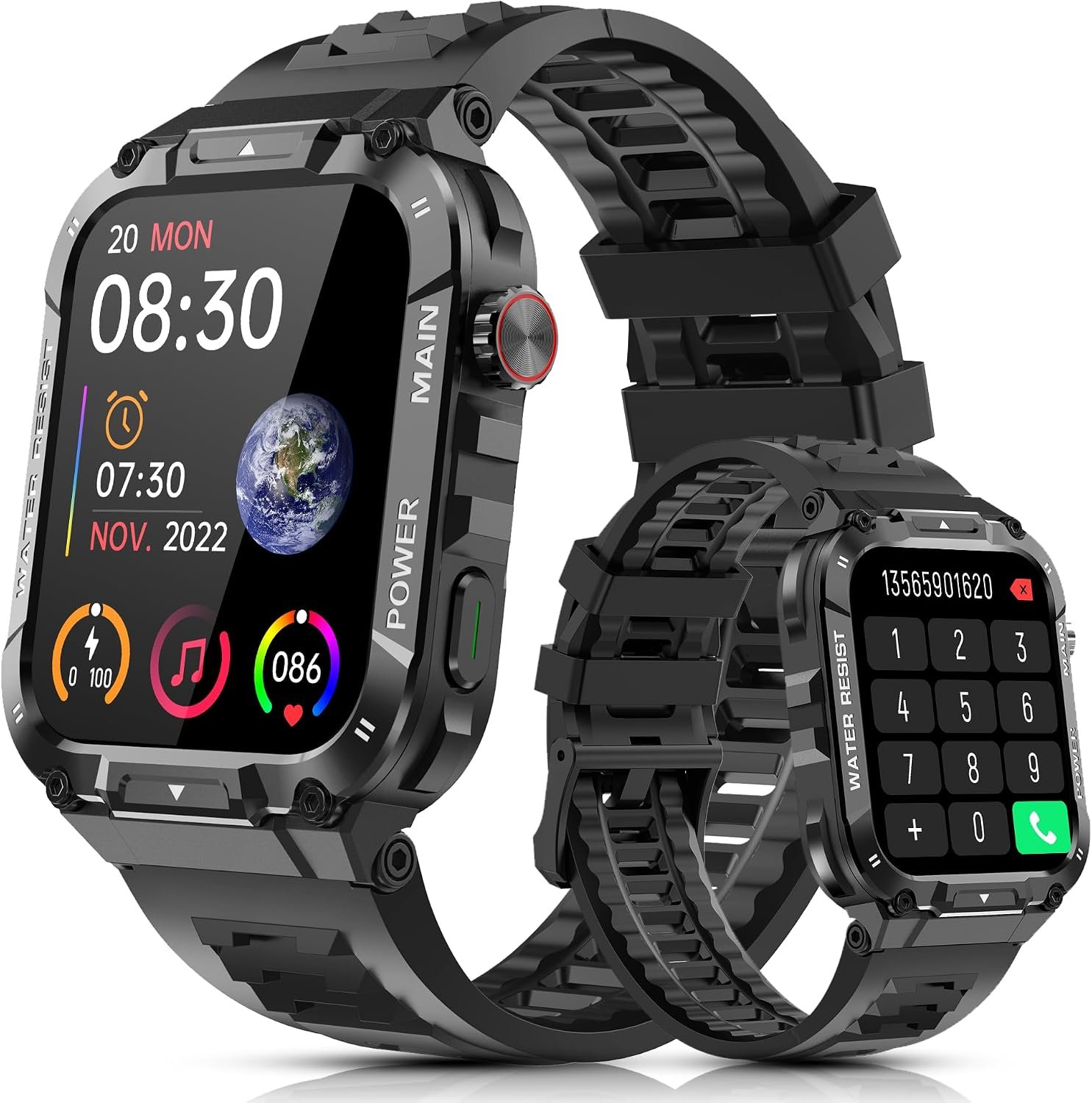 Smart Watch with Phone Function, Make/Answer Call AI Voice Control, Smartwatch with 28 Sport Modes Pedometer Fitness Watch for Android and iOS Phones Men Women (Square, Black)