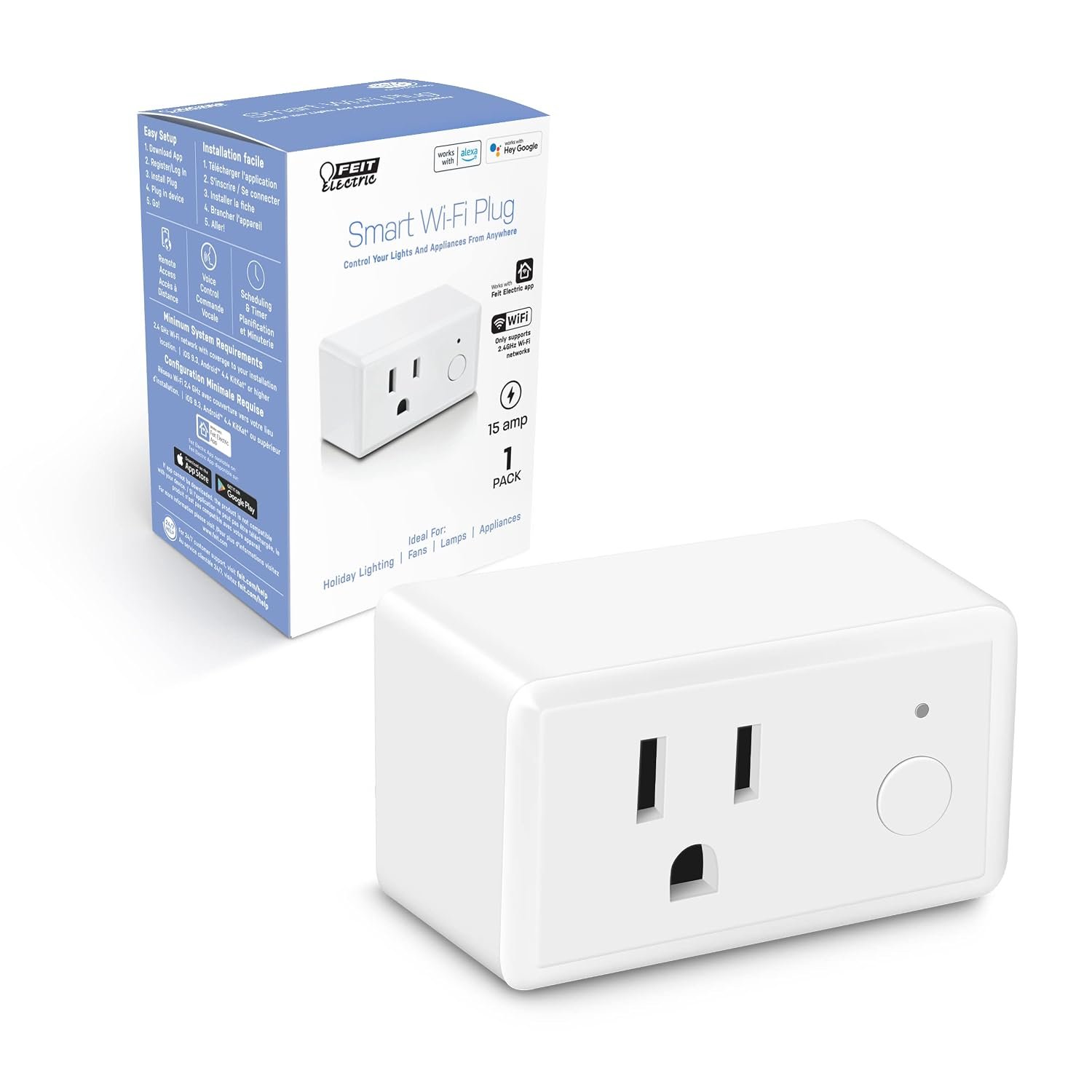 Feit Electric Smart Wi-Fi Plug – Alexa and Google Home Compatible – 1 Count
