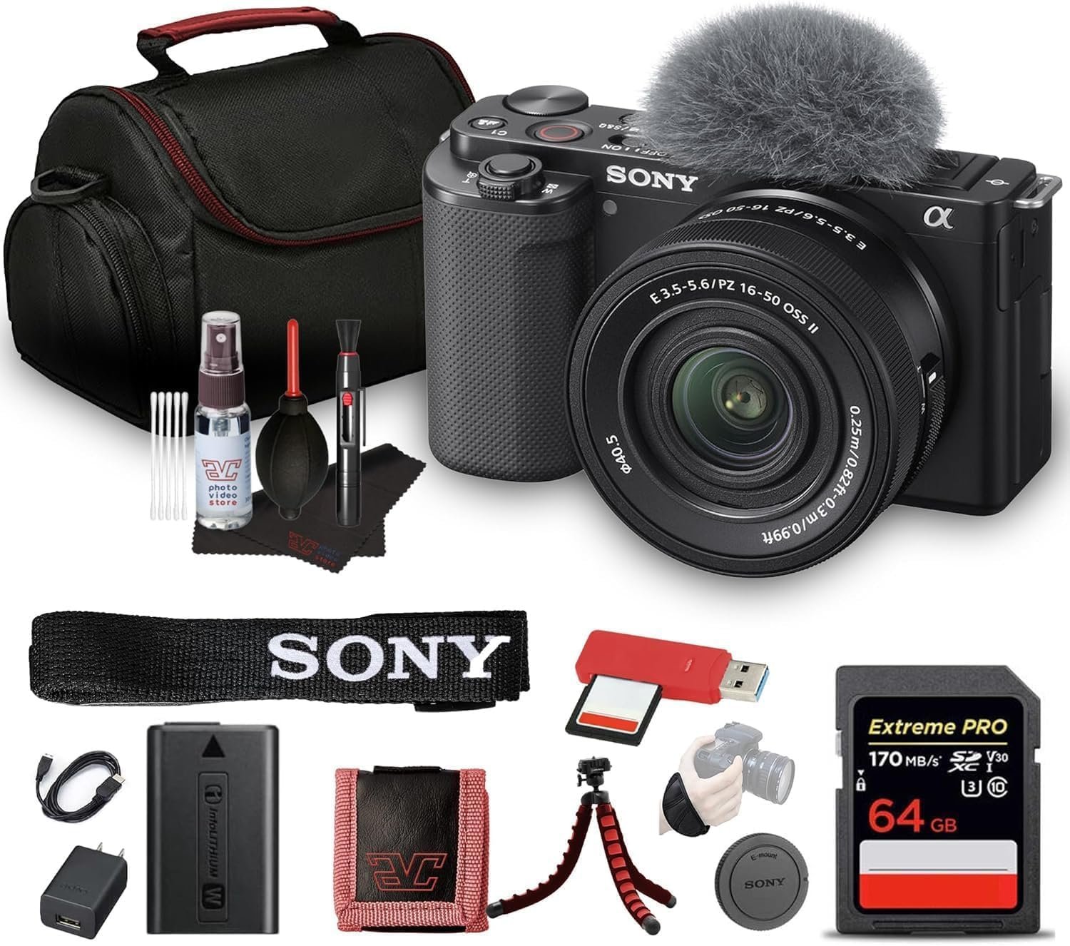 Sony ZV-E10 Mirrorless Camera with 16-50mm Lens & Tripod (Black) Bundle