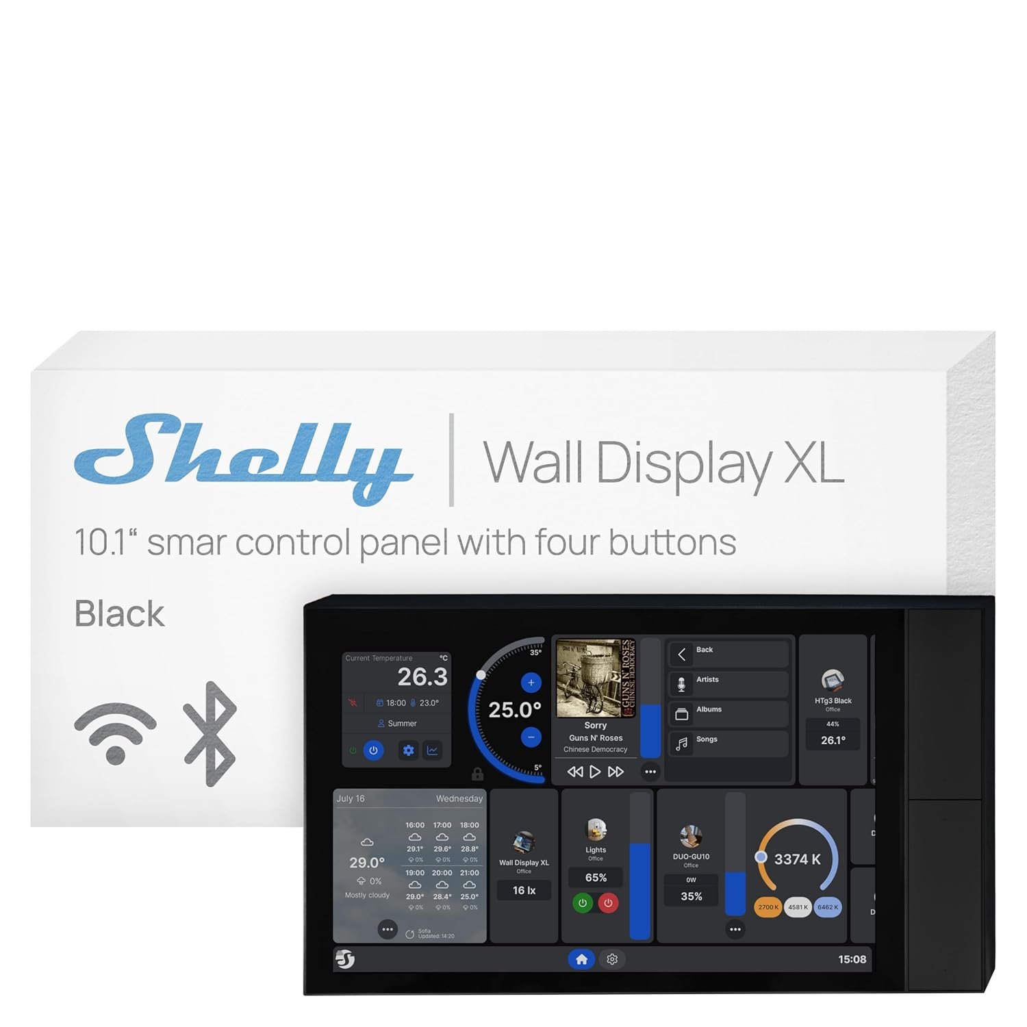 Shelly Wall Display XL Black 10.1 Inch Touchscreen WiFi Smart Home Control