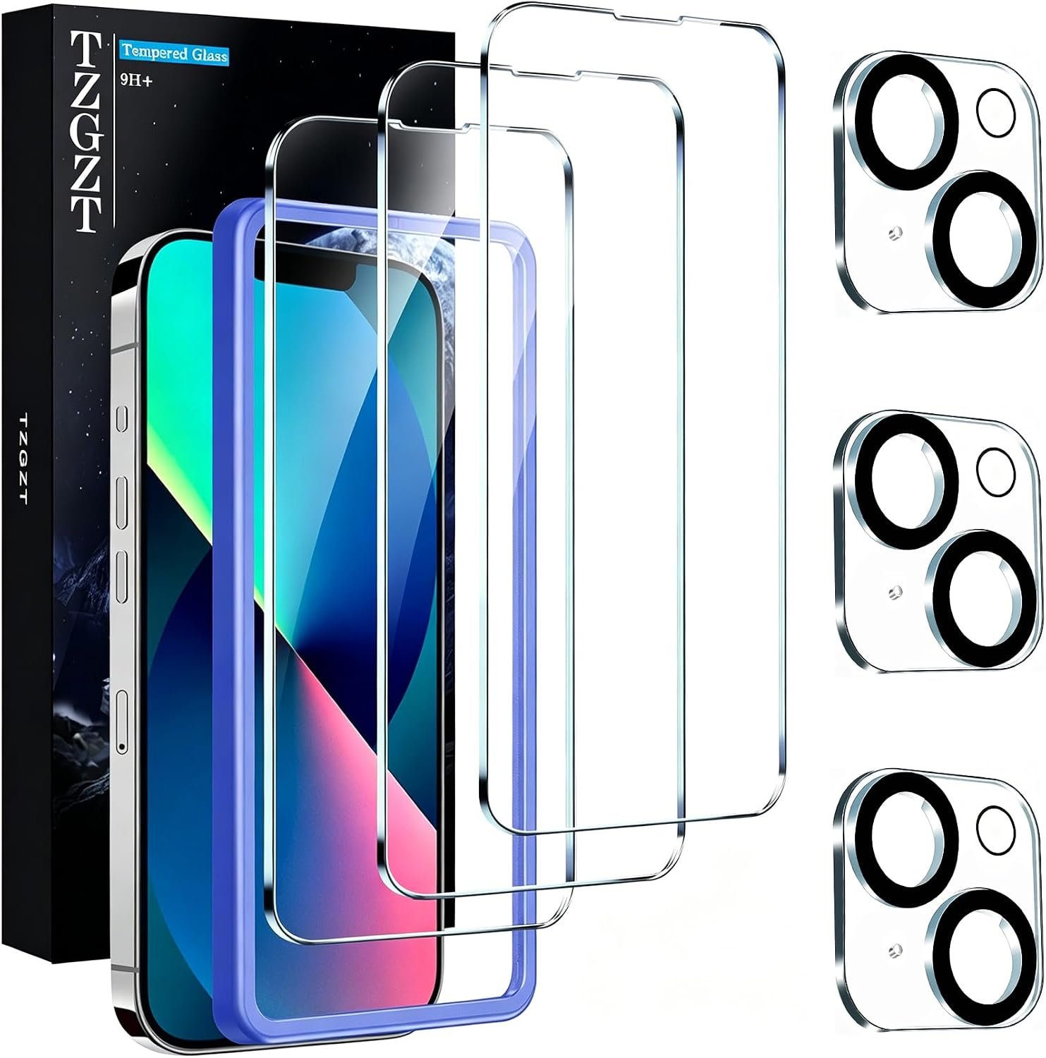 TZGZT 3 Pack Screen Protector for iPhone 13, Tempered Glass, Case Friendly