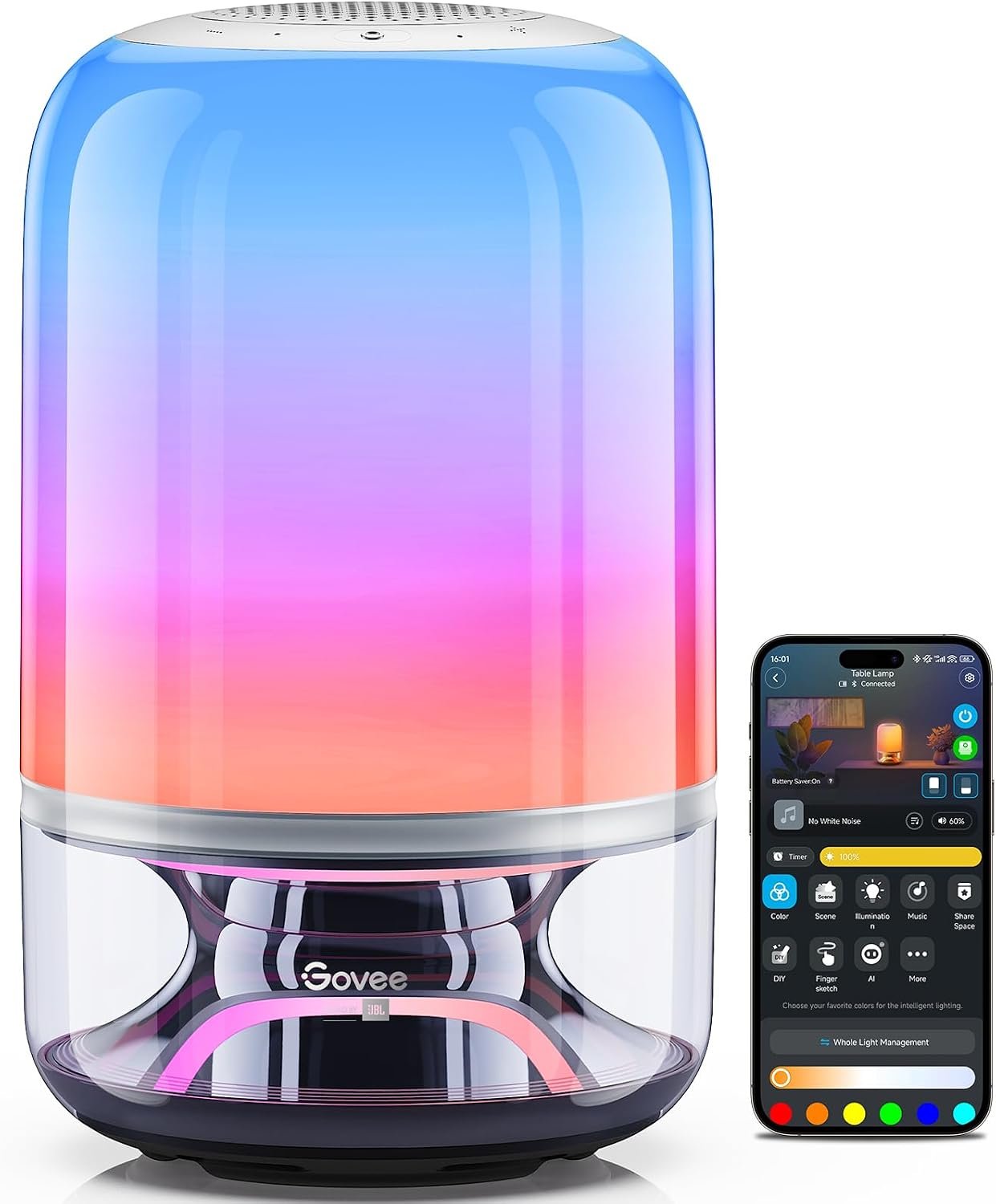Govee Table Lamp 2 Pro x Sound by JBL, Cordless Table Lamp with Speaker