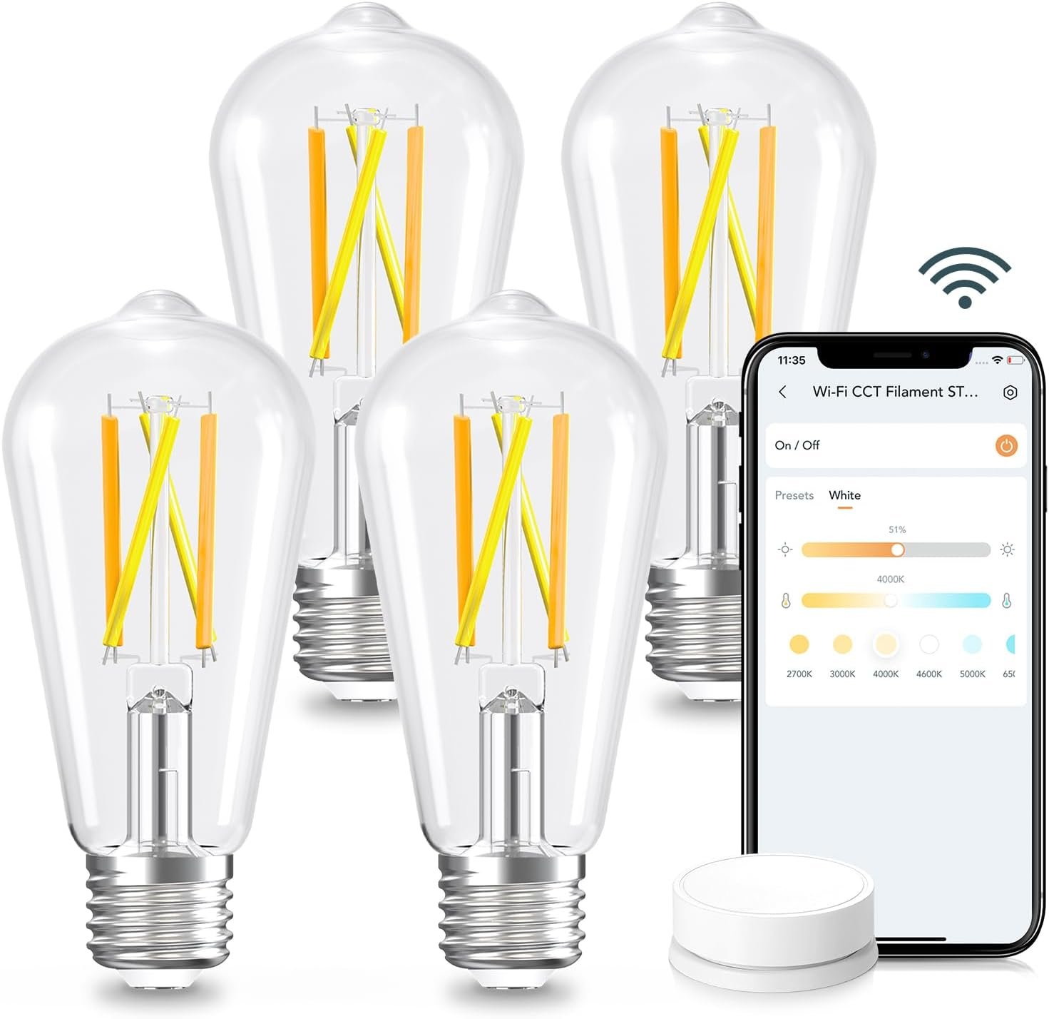 Linkind Smart Edison Light Bulb, ST19 (58) Vintage Bulb, 4 Pack with Remote