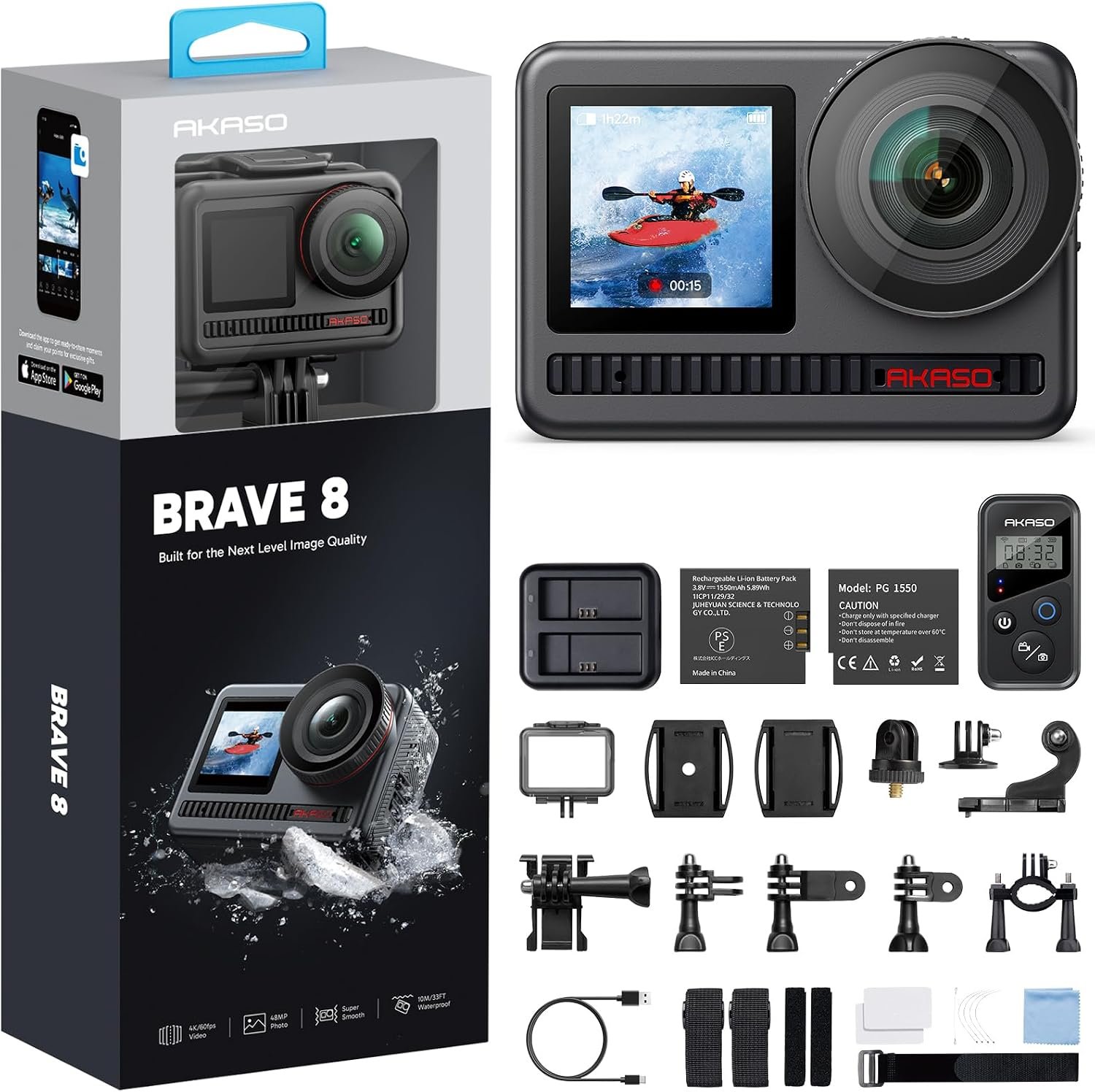 AKASO Brave 8 4K60FPS Action Camera 33ft Waterproof Underwater Camera