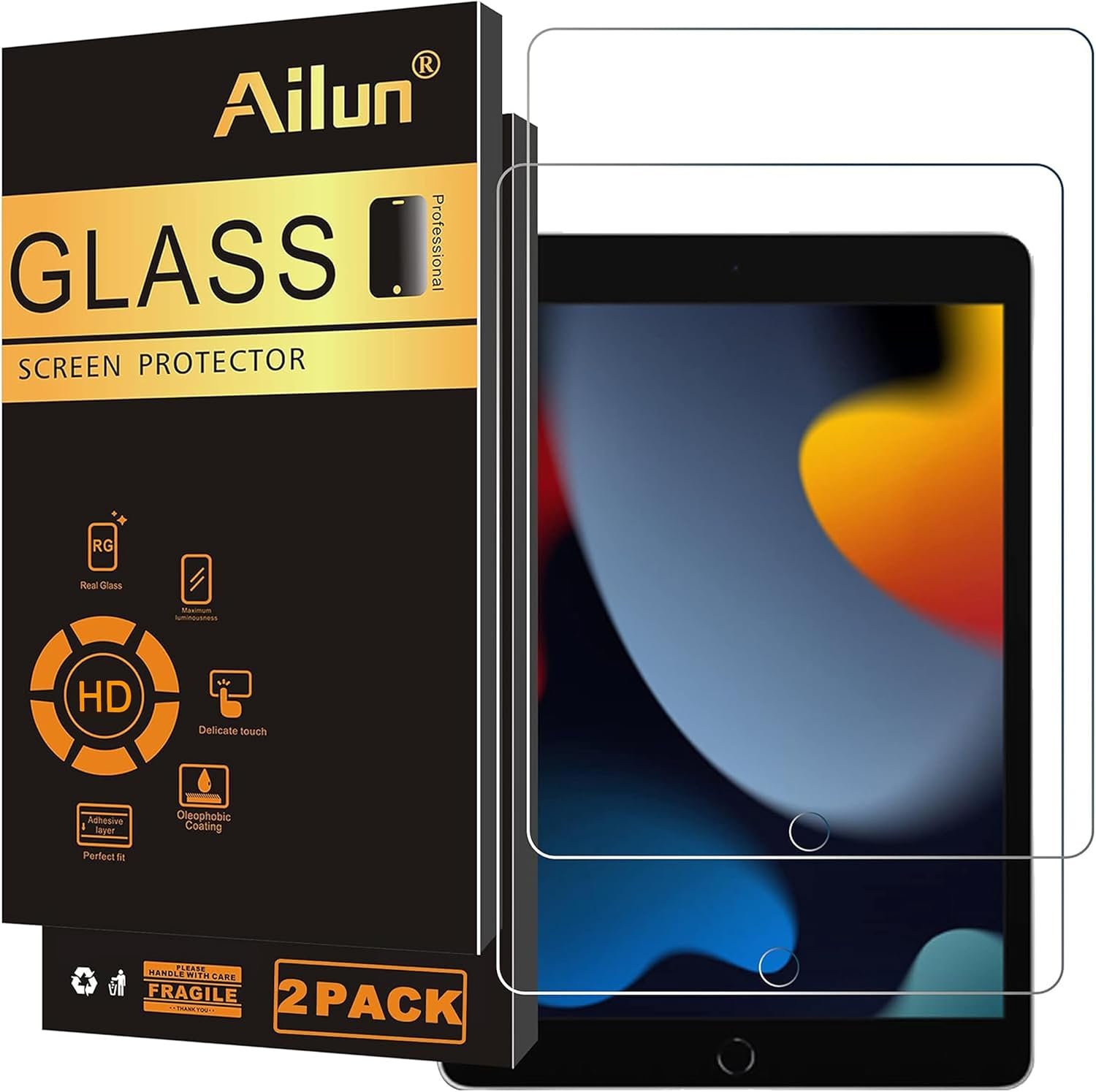 Ailun 2 Pack Screen Protector for iPad 9th/8th/7th, 10.2 Inch