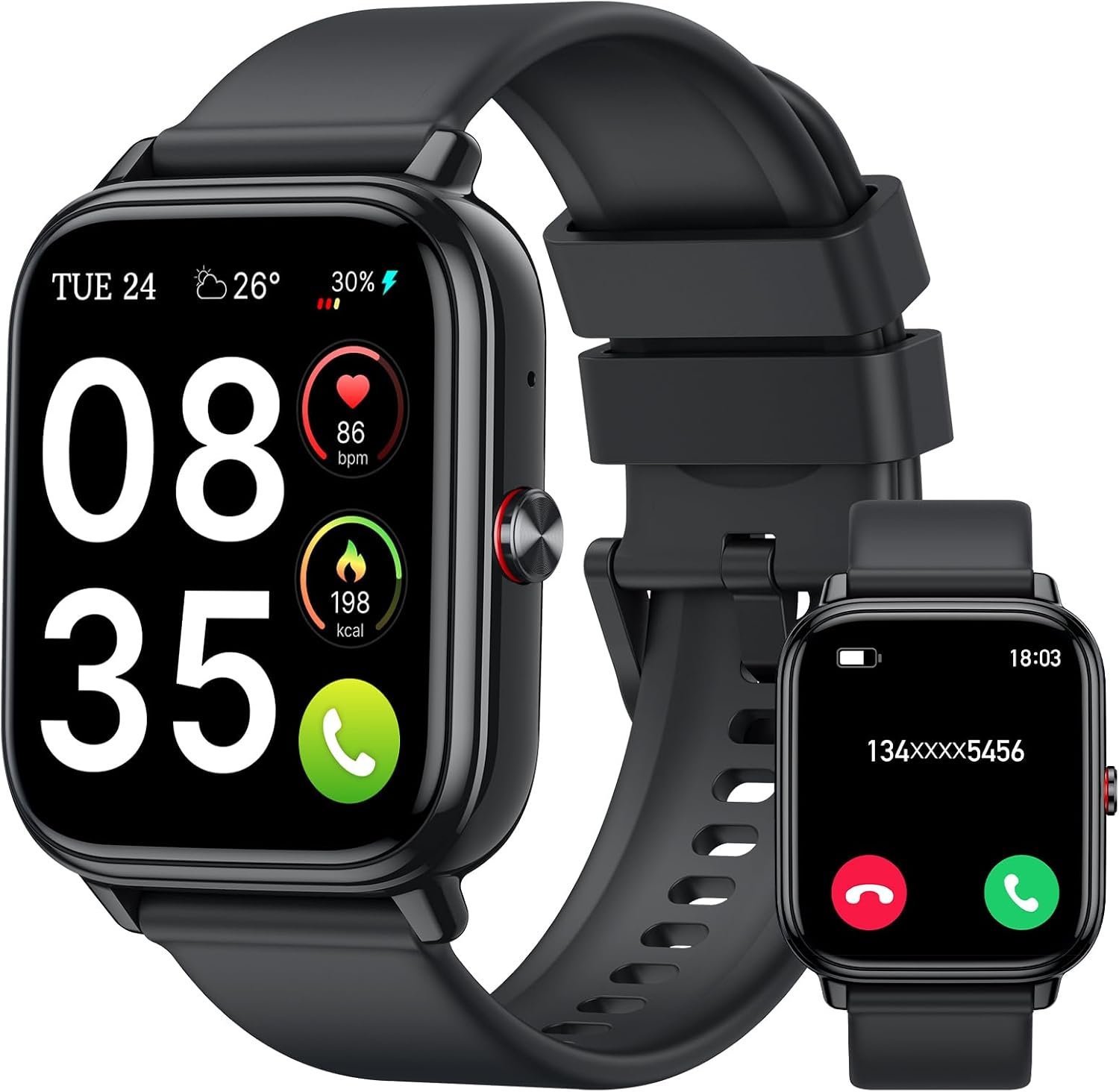 Smart Watch for Men Women (Answer/Make Calls),1.83″ HD Touchscreen Fitness Tracker, 480Hrs Playtime,112+ Sports Modes,Fitness &Tracker,Health,Sleep,Fitness Watch for Android/iOS,IP68 Waterproof,Black