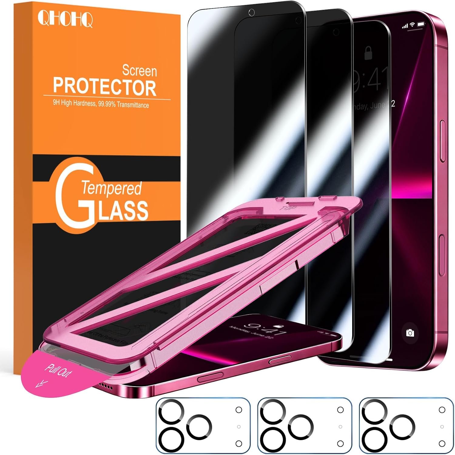 QHOHQ for iPhone 18 Pro Max Privacy Screen Protector, 9H+ Tempered Glass