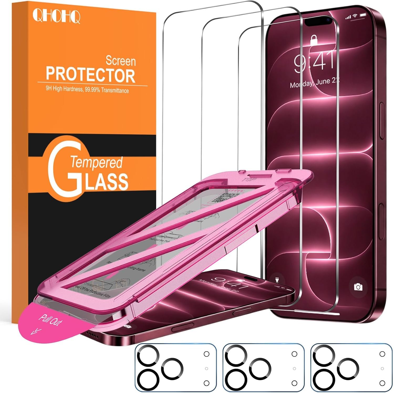 QHOHQ for iPhone 18 Pro Max Screen Protector, 9H+ Tempered Glass, 3+3 Pack