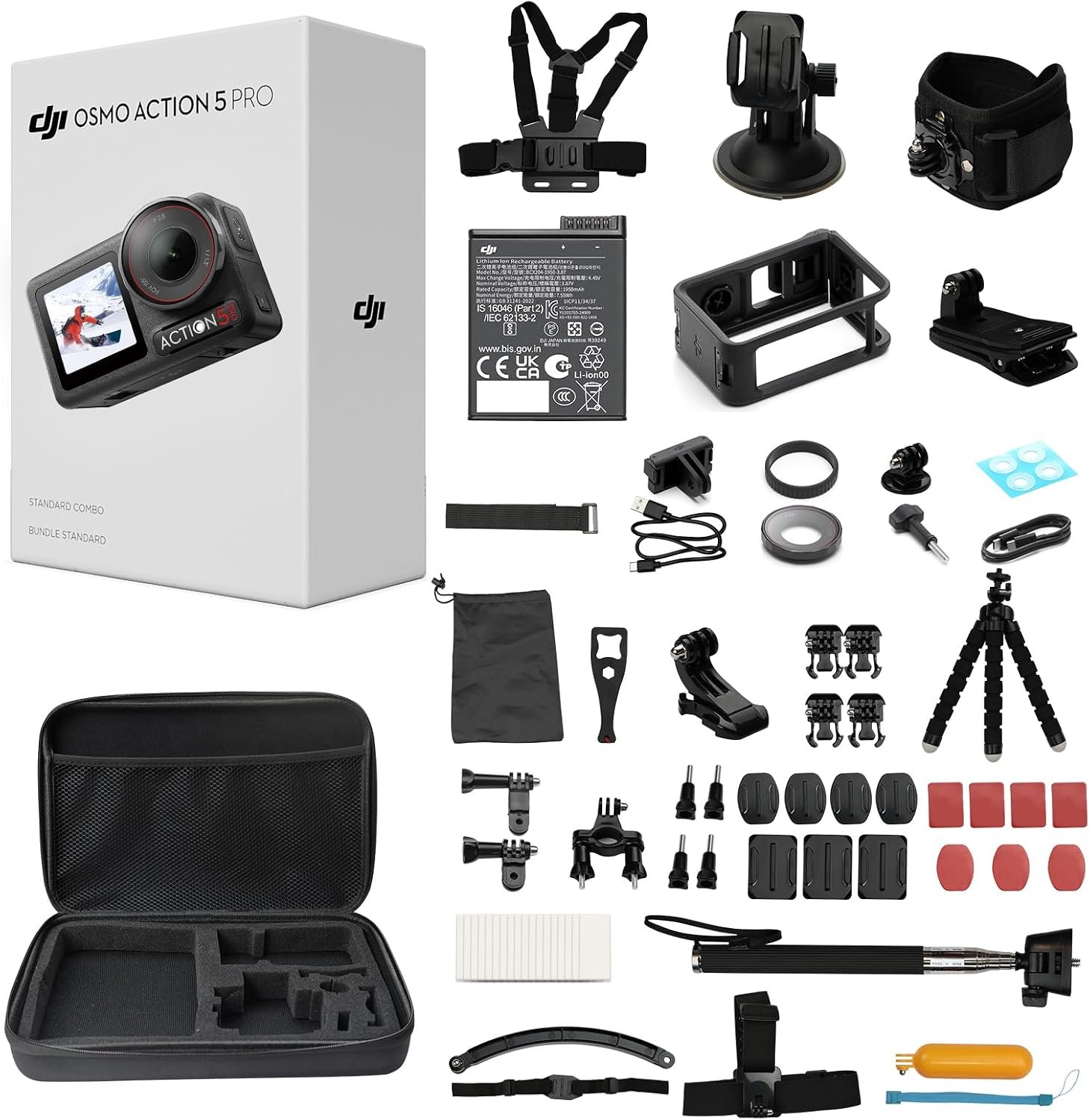 DJI Osmo Action 5 Pro Waterproof Action Camera Bundle, 1/1.3″ Sensor