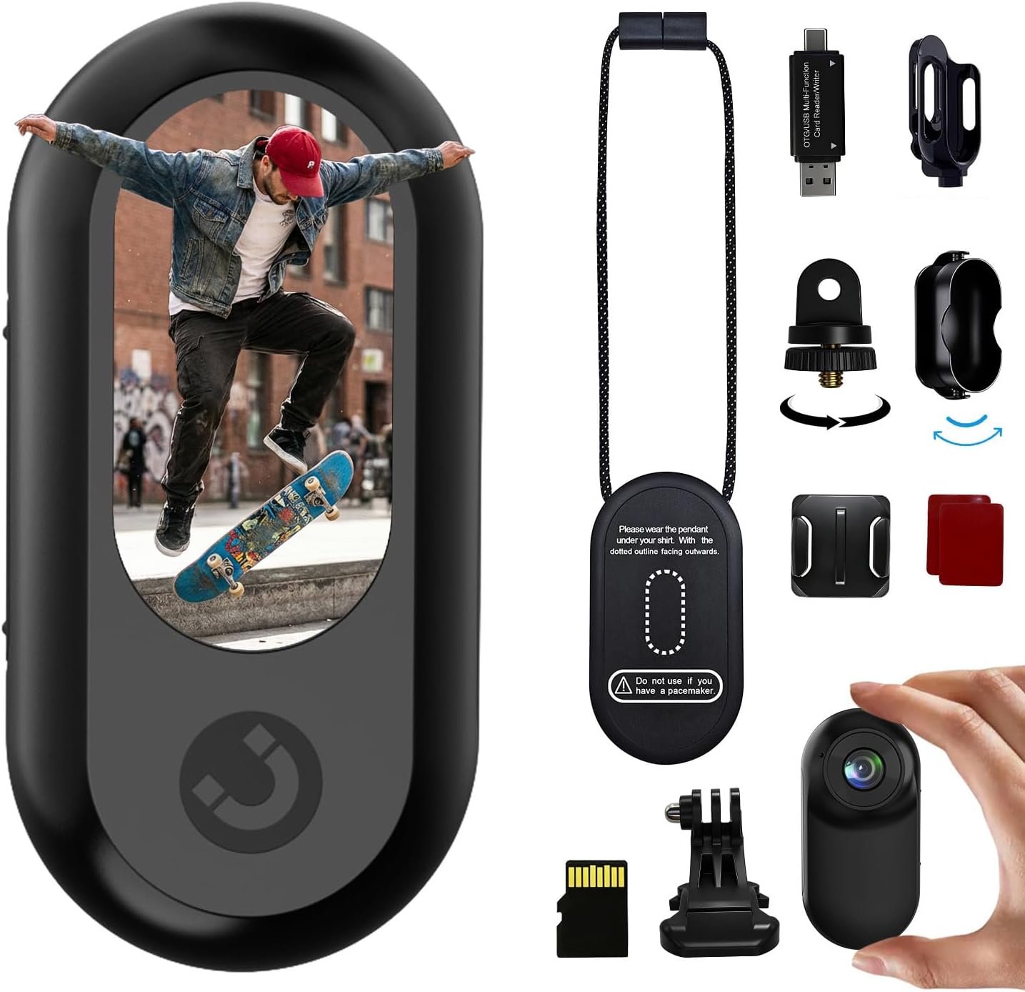 Mini Body Cam with 16GB Memory Card , 26g Light Thumb Action Camera,Black