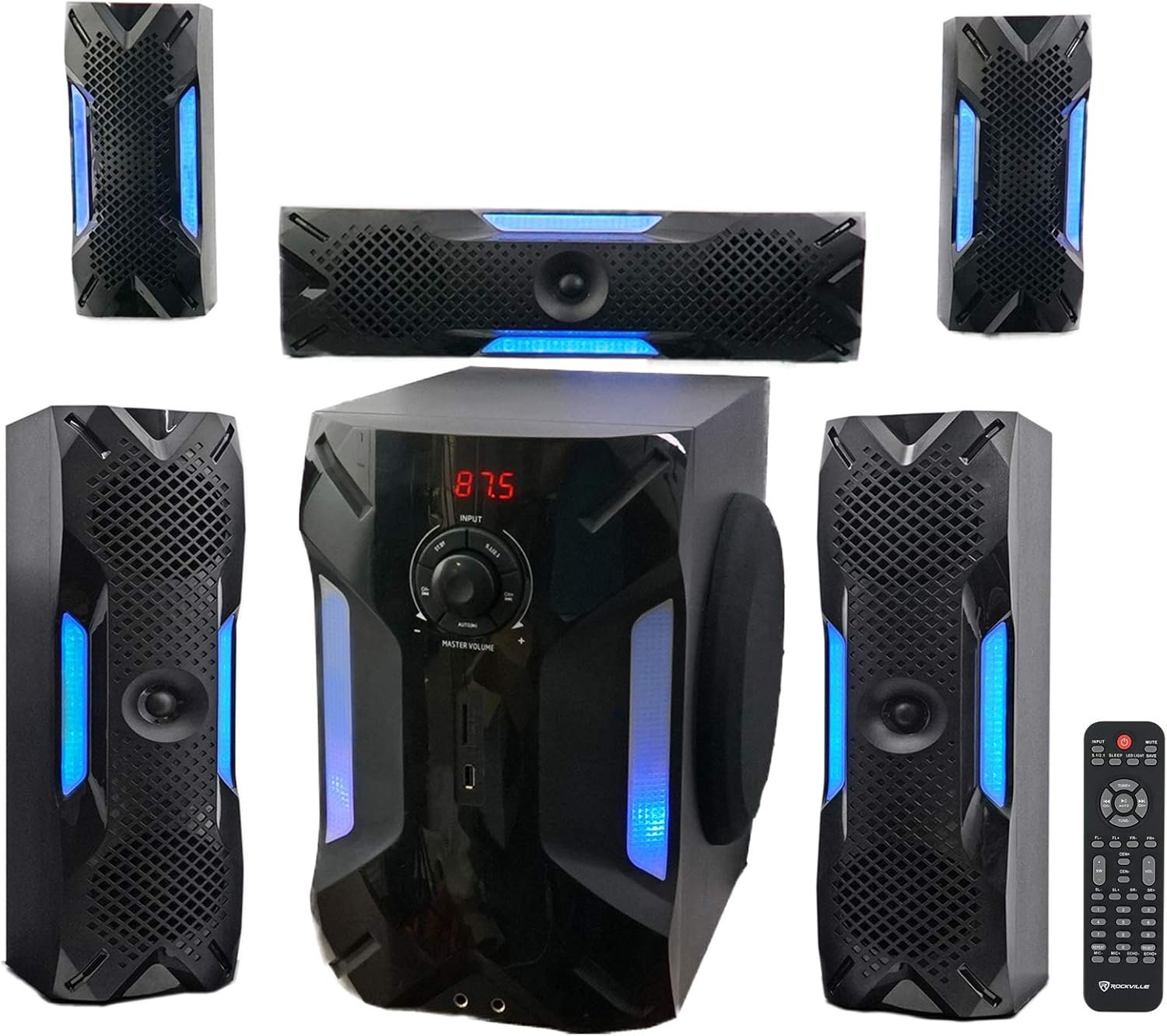 Rockville HTS56 5.1-Channel Bluetooth Home Theater System, 8″ Subwoofer