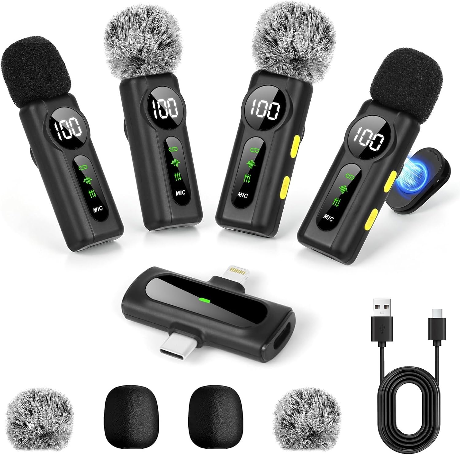 4 Pack Wireless Lavalier Microphone for Phone,Mini Mic with Noise Reduction