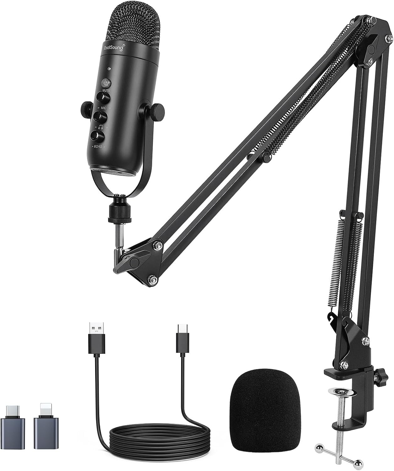 ZealSound Podcast Microphone with Noise Reduction for PC, iPhone & Android