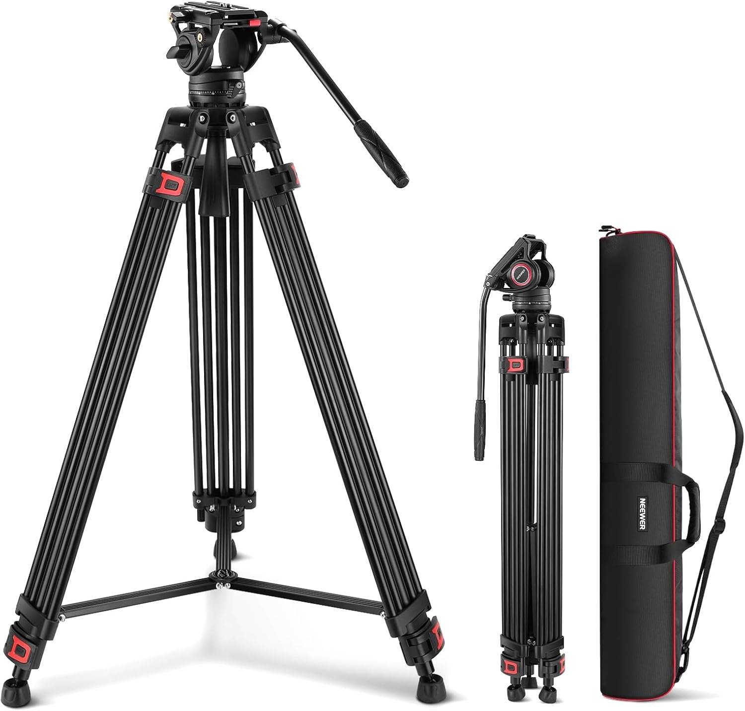 NEEWER 74″ Video Tripod with Fluid Head, QR Plate, Aluminum, TP74