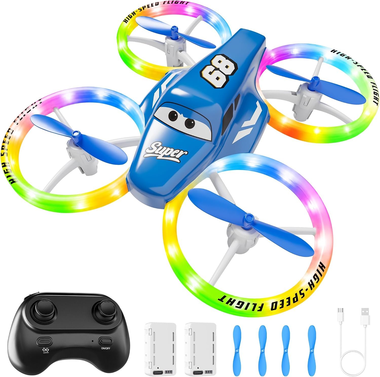 Drones for Kids and Beginners with LED Lights 2 Batteries One Key Start