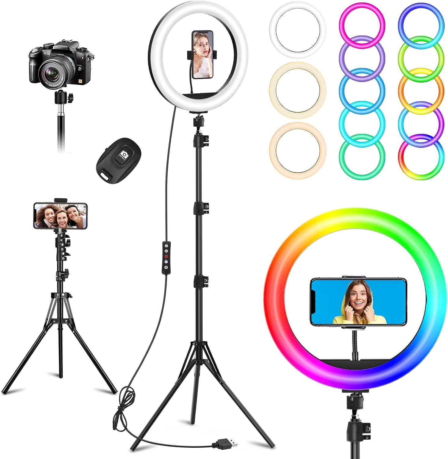 10.3″ Selfie Ring Light with Stand and Phone Holder, 73″ Tripod 96 RGB Mode