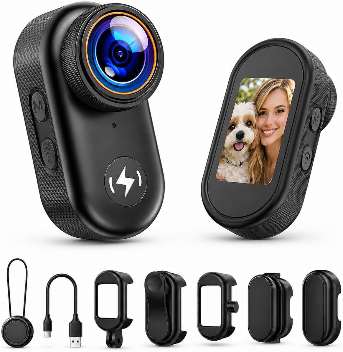 4K Mini Body Camera with 64GB Card, Thumb Action Camera with WiFi, 1.47″ HD Screen & Magnetic Mount, Wearable POV Camera for Pet Cycling Motorcycle Sports Vlogging