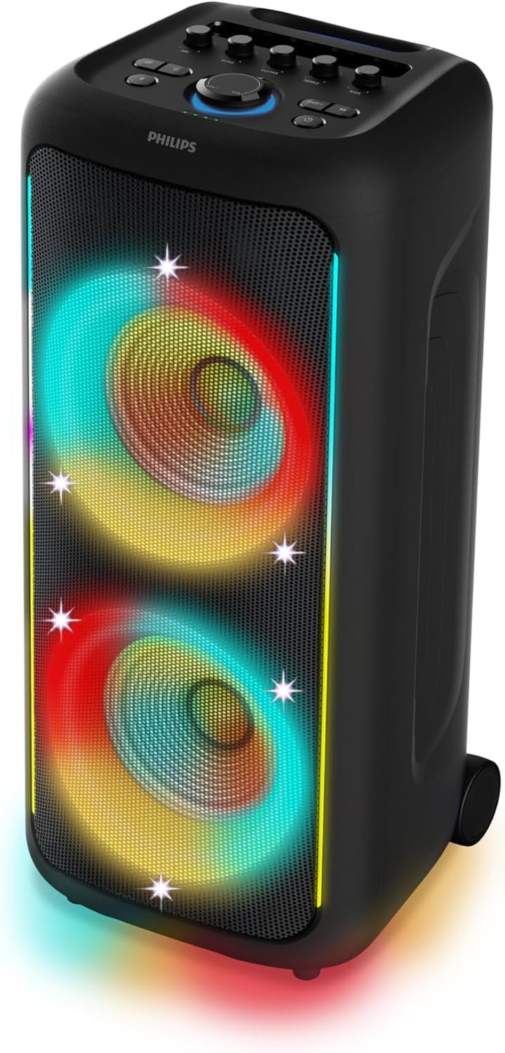 Philips TAX5000 Bluetooth Party Speaker with Dual 8″ Woofers – 14HR Playtime, 200W Max Power, TWS, Auracast – Black