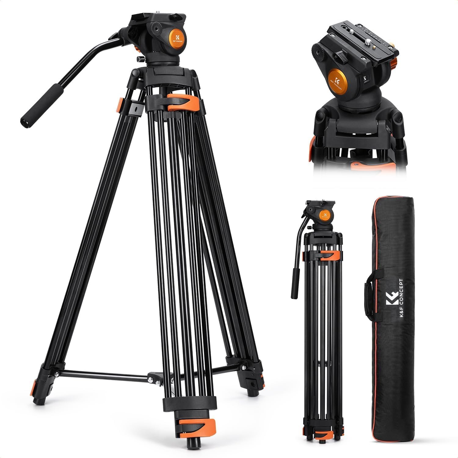 K&F CONCEPT 80″ Video Tripod with Fluid Head