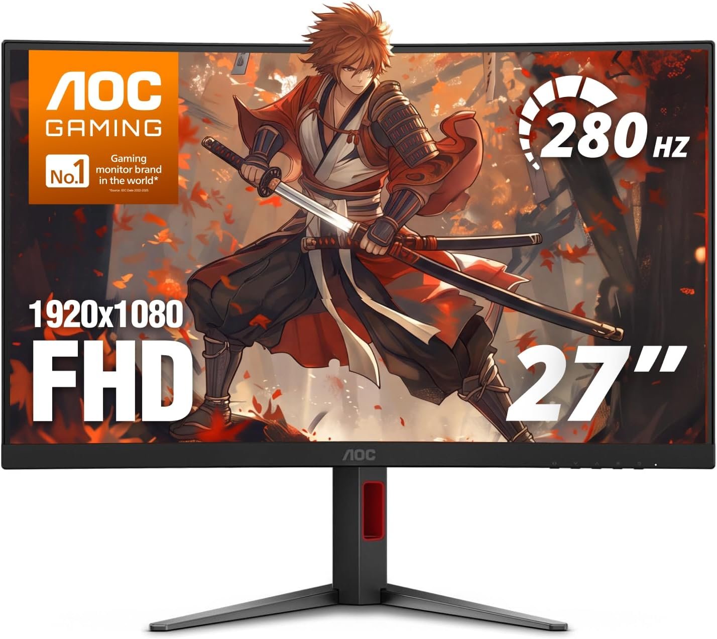 AOC 27 Inch Curved Gaming Monitor FHD 280Hz VA 0.3ms HDR, C27G4ZH