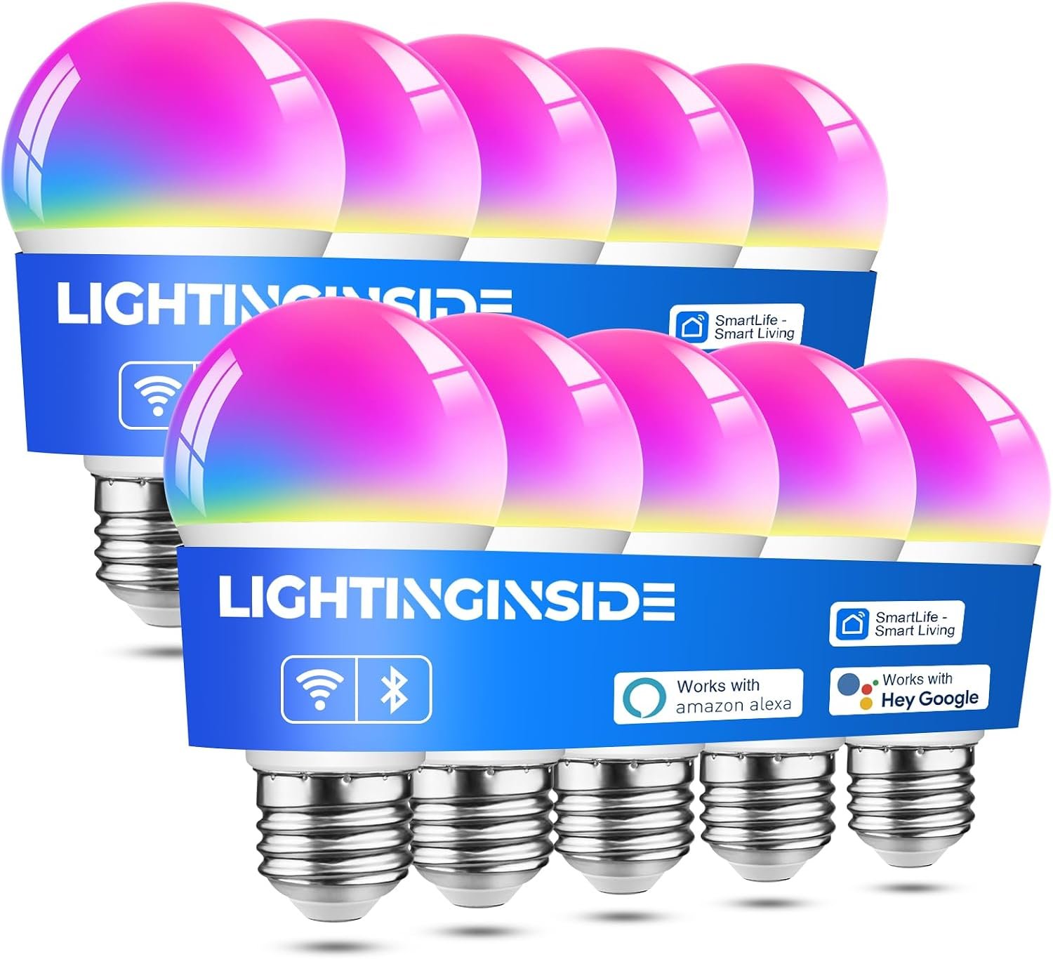 Lightinginside Smart Bulb Compatible with Alexa/Google Home/SmartLife 10PCS