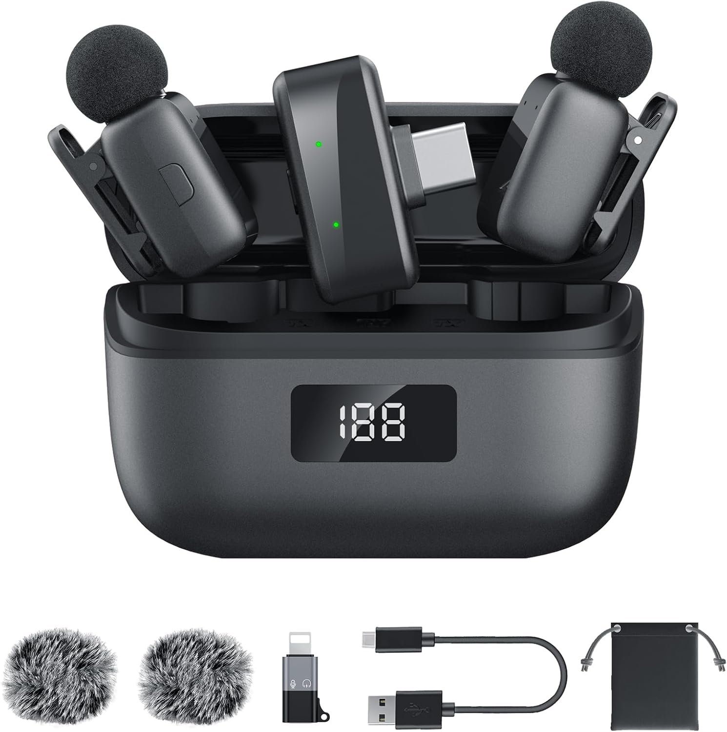Wireless Lavalier Microphone for iPhone Android, Plug & Play Clip-On Mini Mic with Noise Cancellation, 2.4GHz Wireless Recording, Charging Case, for TikTok YouTube Live Streaming Interview