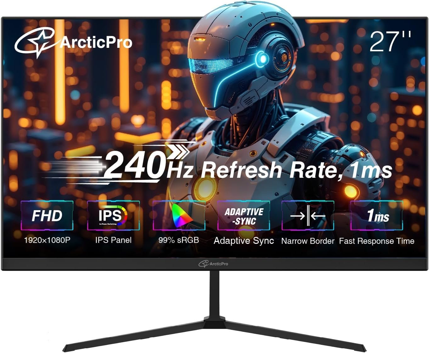 ArcticPro 27 Inch Gaming Monitor, 240Hz Monitor, FHD, IPS, Adaptive Sync