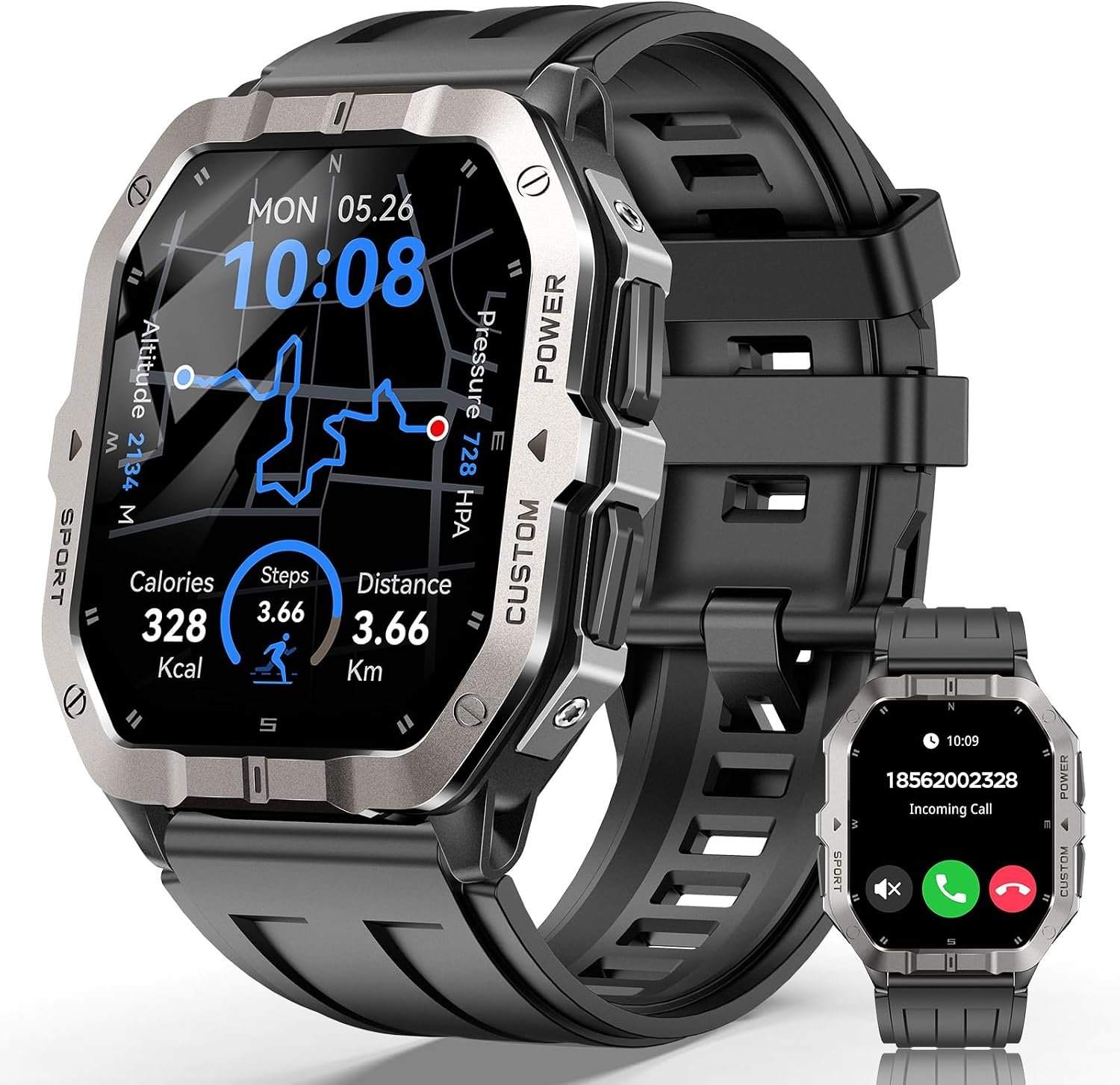 Military Smart Watches for Men,2.02”Smartwatch FitnessTracker Built-in GPS
