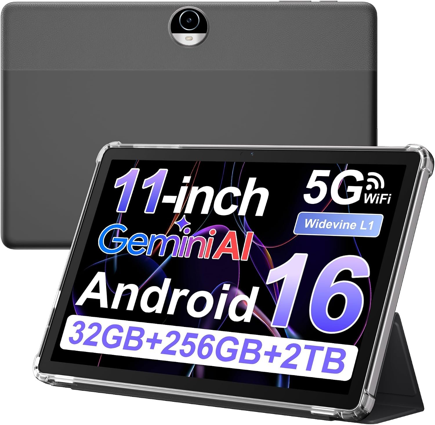 Gemini AI Android 16 Tablet, 11 inch Tablet with 32GB+256GB+2TB Expand, Electronic Tablet PC with 8 Core, WiFi, 8000mAh, GPS FM Tablet PC, 32GB RAM 256GB ROM Octa Core, 8000mAh Battery