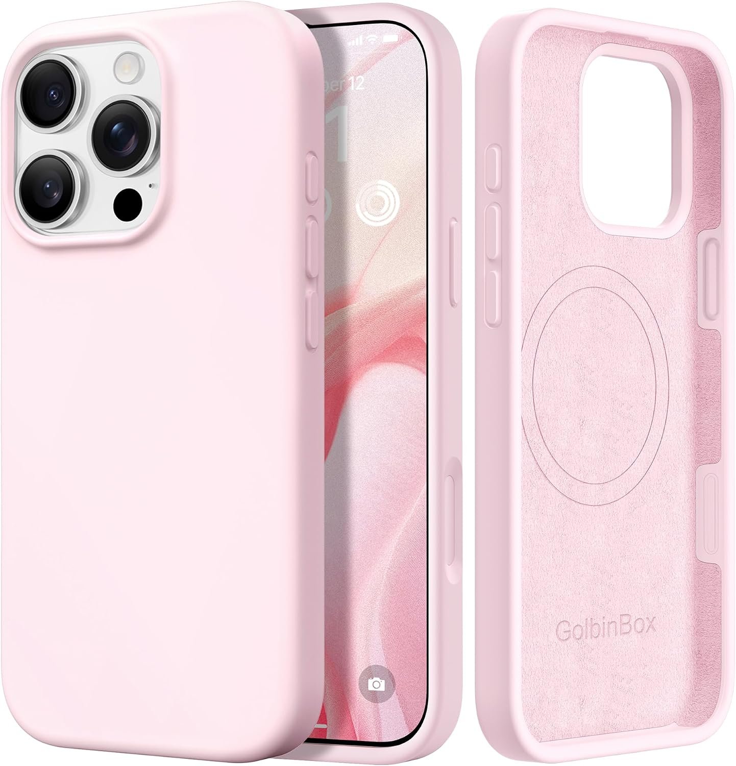 GolbinBox Magnetic for iPhone 16 Pro Case, Silicone Cover, Chalk Pink