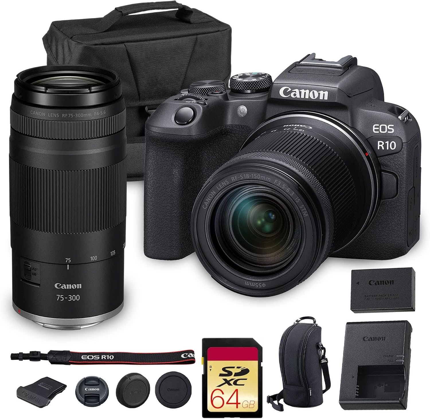 Canon EOS R10 Mirrorless Camera with 18-150mm & 75-300mm Lenses Bundle