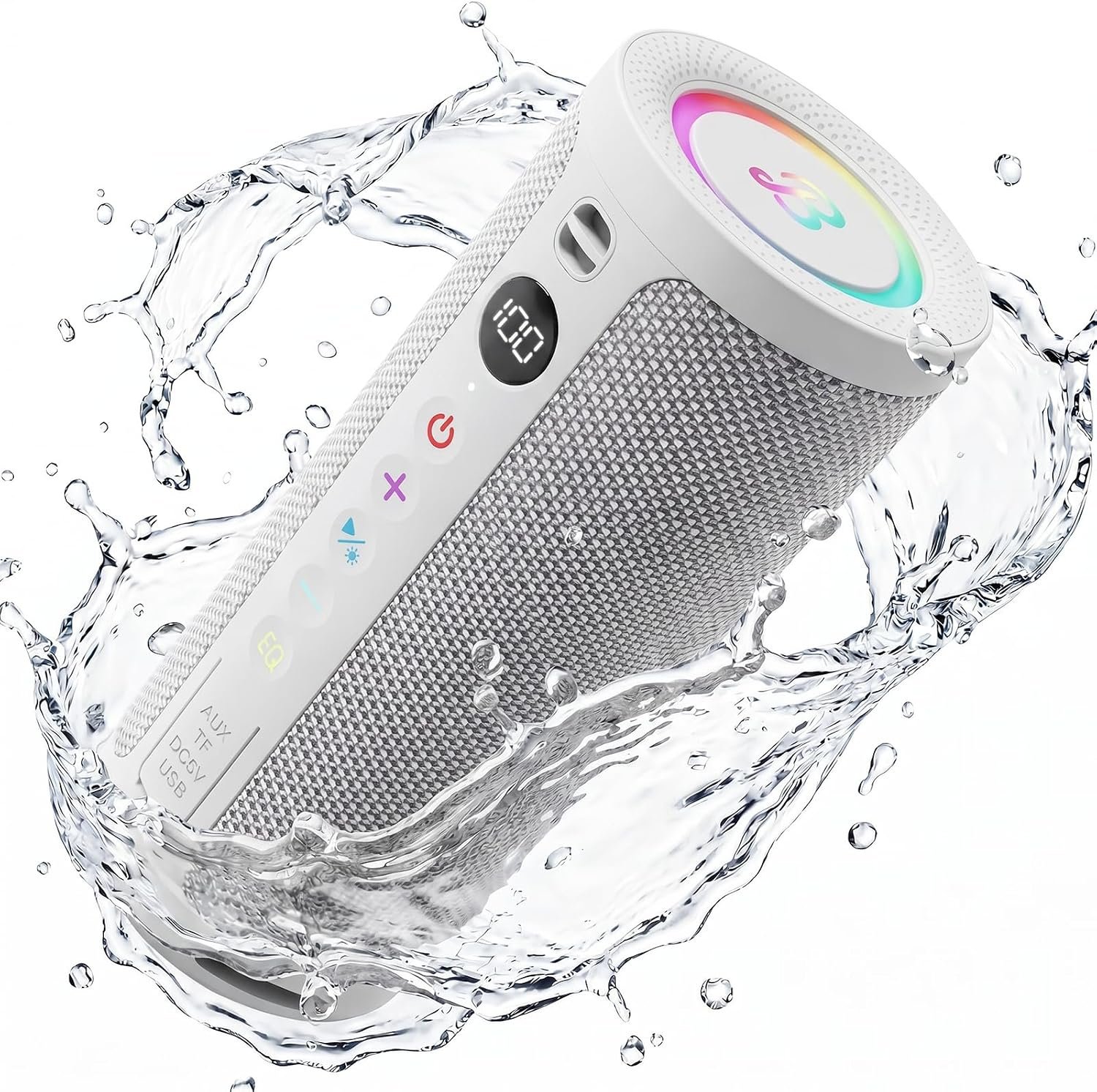 BassBloom Roar 3 Portable Bluetooth Speaker,20W Powerful Sound with Deep Bass,IPX6 Waterproof,24H Playtime,Bluetooth 5.4,RGB Lights,Wireless TWS Pairing (White)