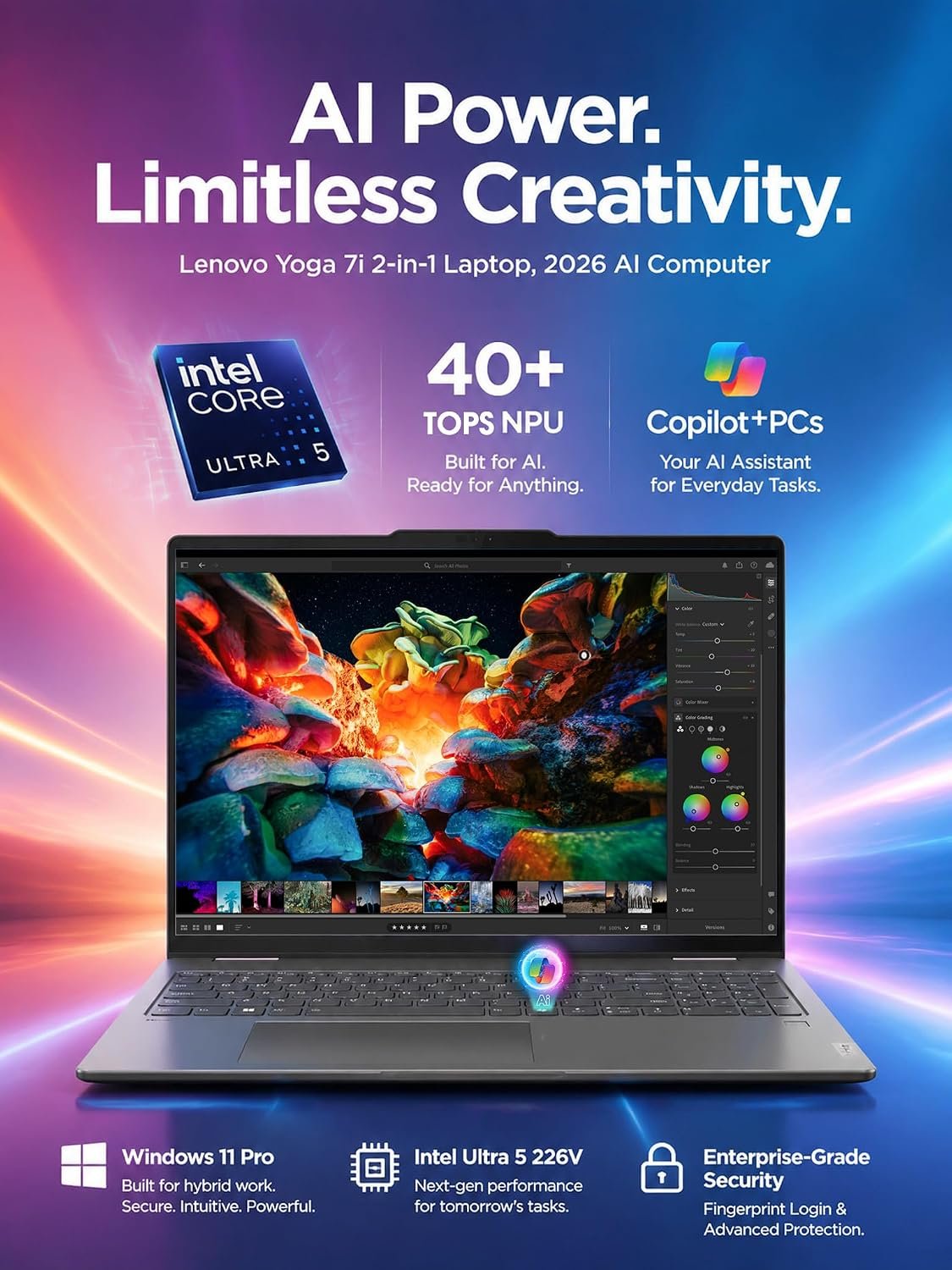 Lenovo Yoga 7i 2-in-1 Laptop, 2026 Ai Computer, 16” 2K IPS Touchscreen