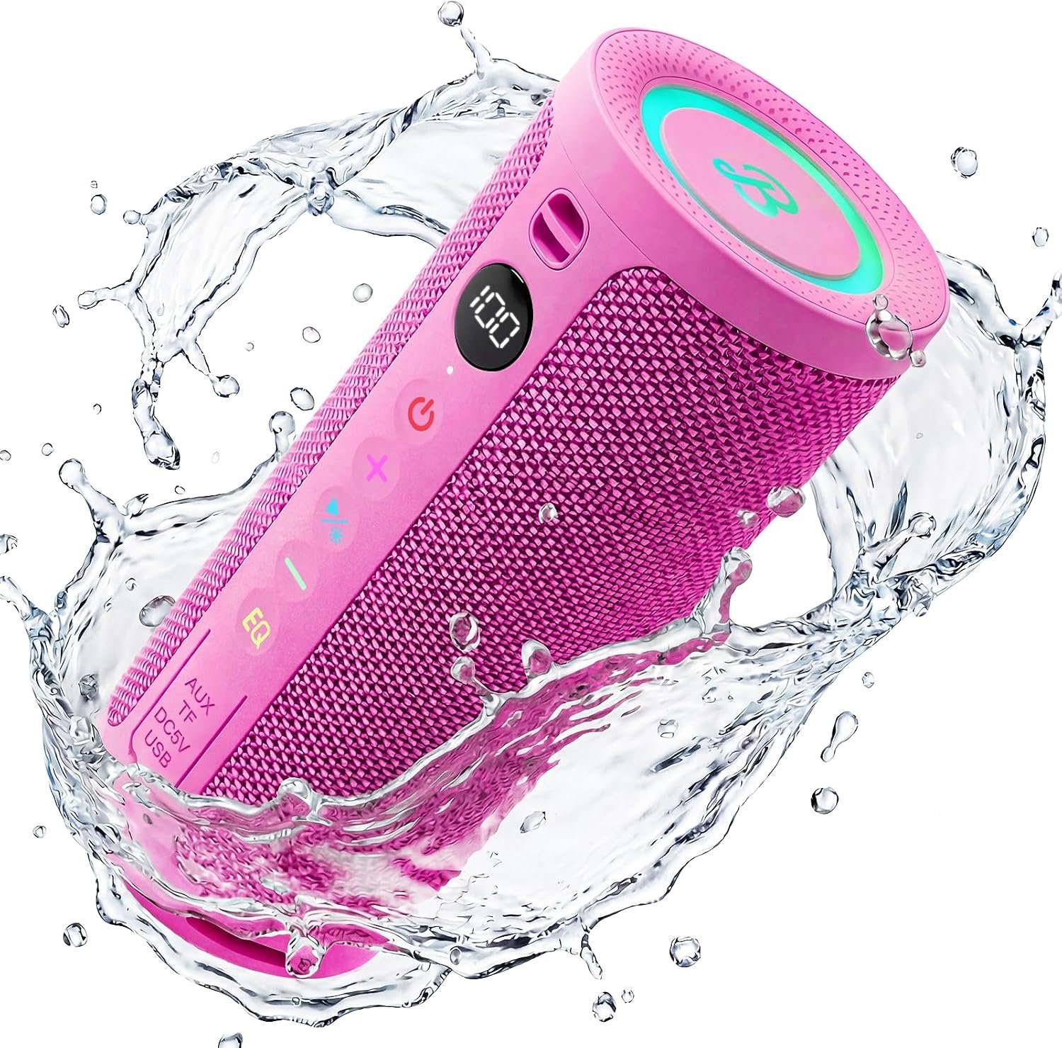 BassBloom Roar 3 Portable Bluetooth Speaker,20W Powerful Sound with JIKE Bass,IPX6 Waterproof,24H Playtime,Bluetooth 5.4,RGB Lights,Wireless TWS Pairing,Outdoor for Camping and Beach (Pink)