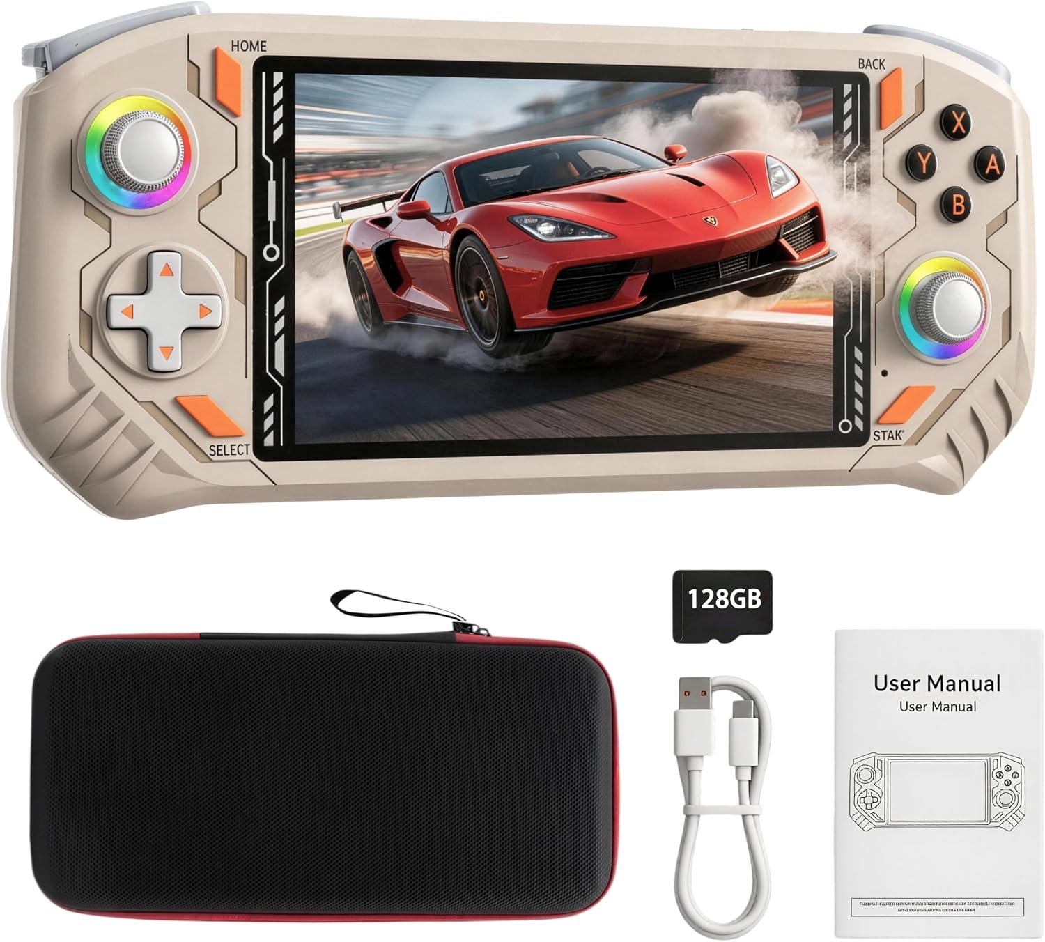 RG56PRO Retro Handheld Game Console with EVA Hard case (White, 128.0, GB)