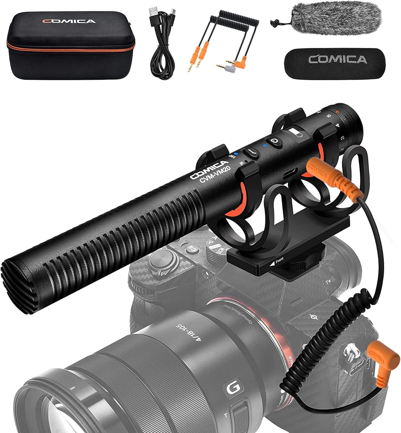 COMICA VM20 Shotgun Microphone for Camera, Super-Cardioid Camera Microphone with Rycote Shockmount, Windscreen, Wind Muff, OLED Power Display, Video Mic for Smartphones, DSLR Cameras, Camcorders