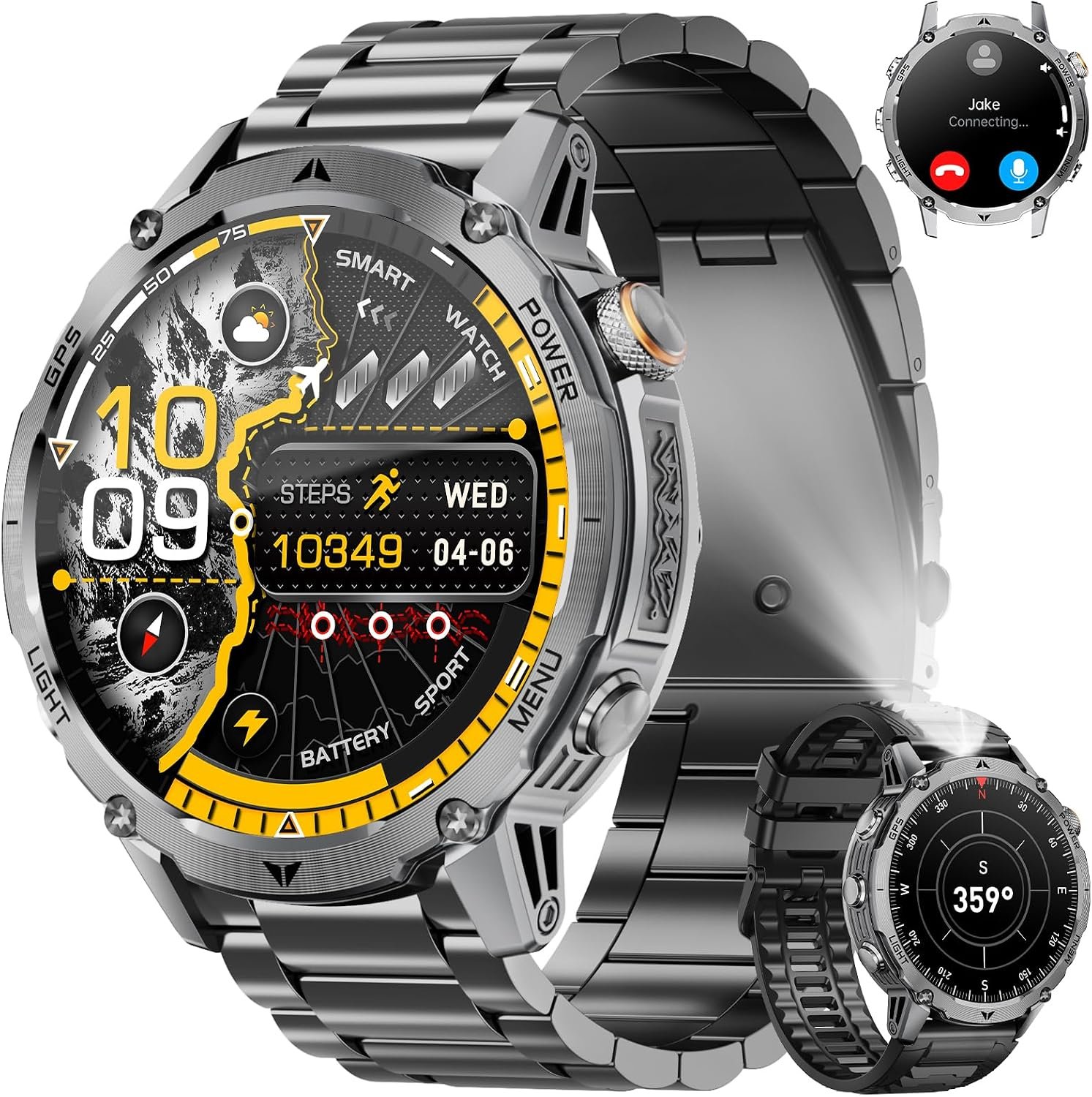 GPS Smart Watch for Men, 100-Day Battery, Bluetooth Call with Flashlight