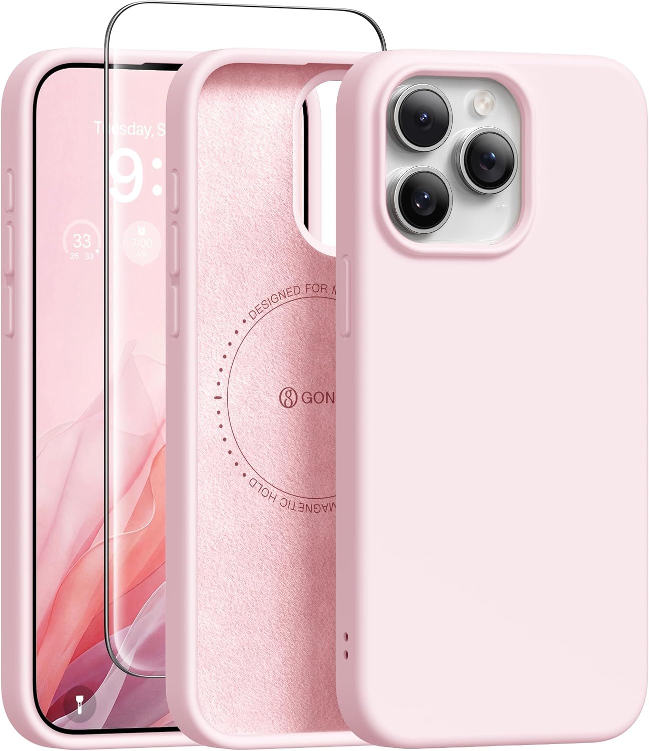 GONEZ Magnetic for iPhone 15 Pro Max Case, Silicone Cover Chalk Pink