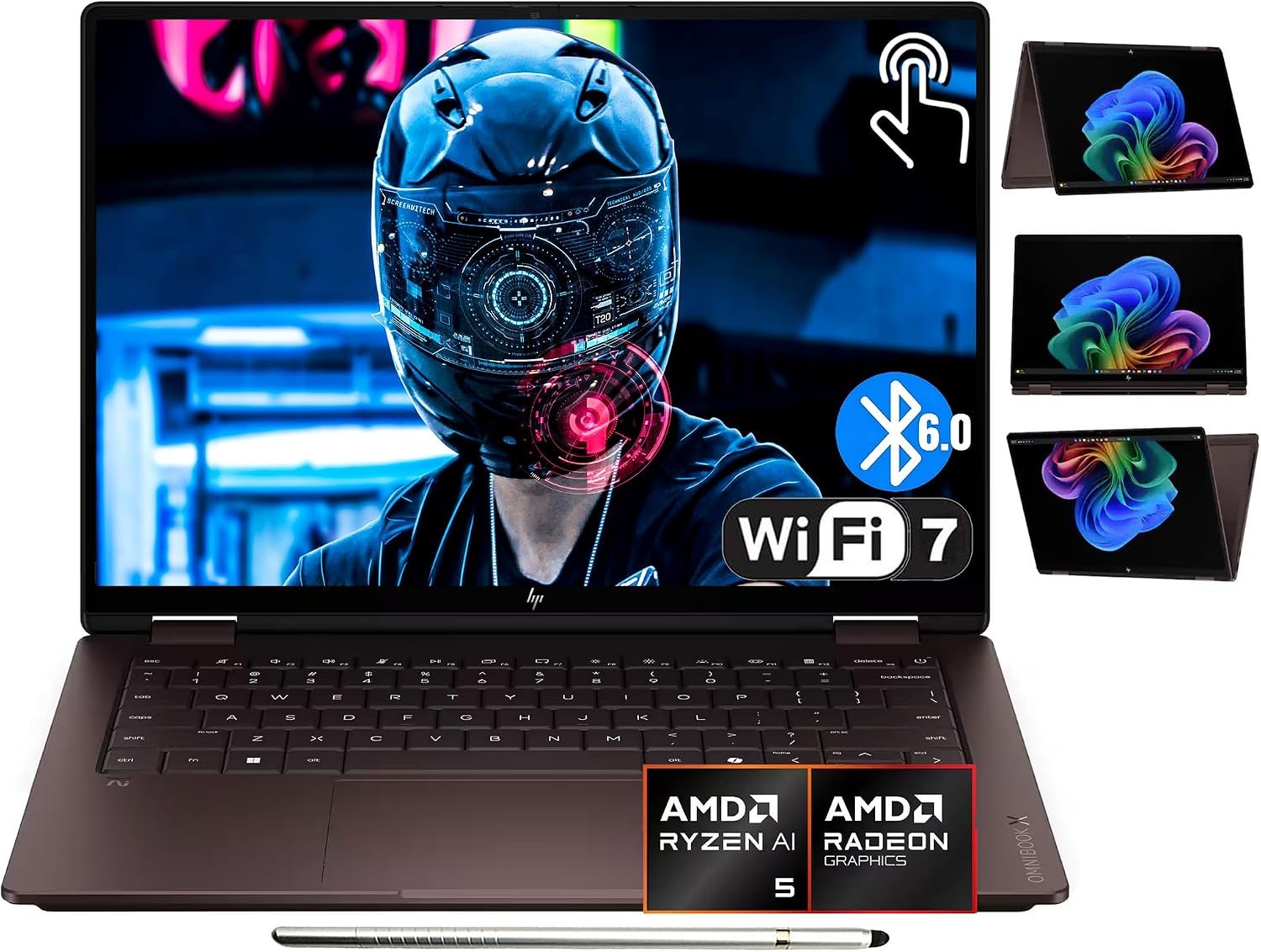 HP OmniBook X Flip 2-in-1 Copilot+ AI Laptop, 14″ 2K OLED Touchscreen, AMD Ryzen AI 5 430 Upto 50 Tops(2026), 16GB LPDDR5X, 512GB SSD, Wi-Fi 7, Bluetooth 6.0, w/Stylus, Win11 H