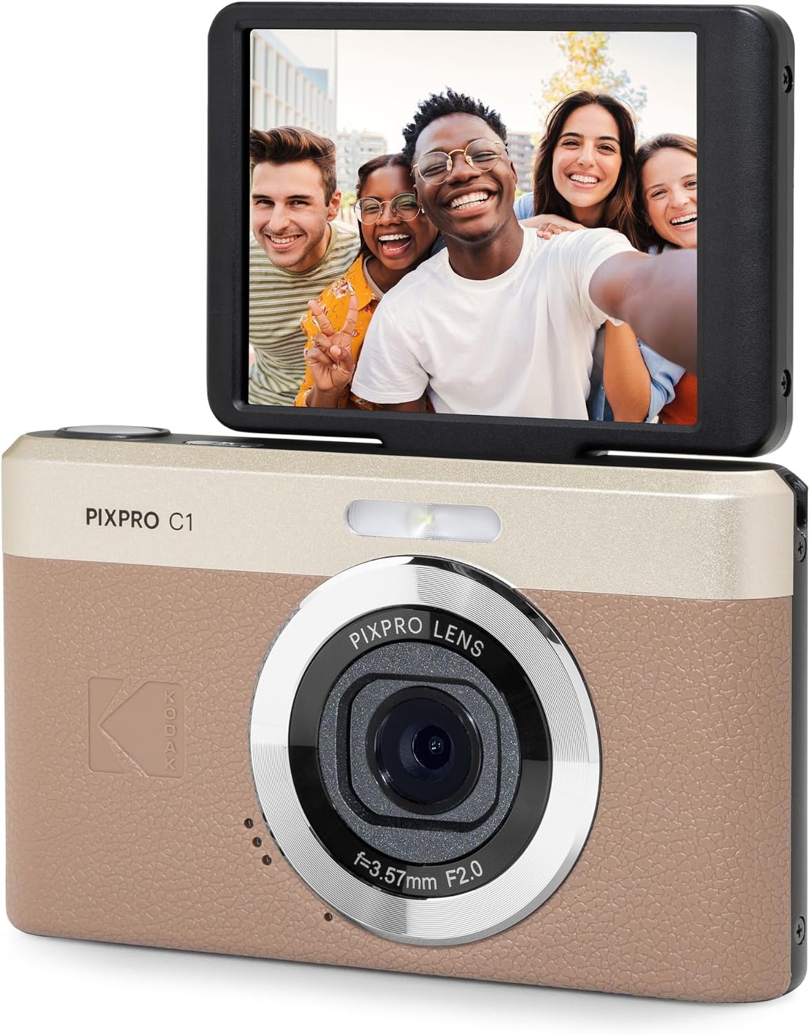 Kodak PIXPRO C1 13MP Compact Digital Camera, 26mm Fixed Lens, Brown