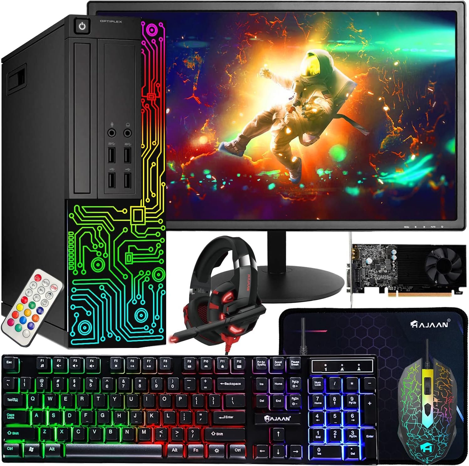 Dell Gaming OptiPlex Desktop RGB Computer PC, Intel Core i7, GeForce GT 1030 2GB GDDR5, 16GB RAM, 512GB SSD, 24 Inch HDMI Monitor, Keyboard Mouse and Headset, WiFi, Windows 11 Pro (Renewed)