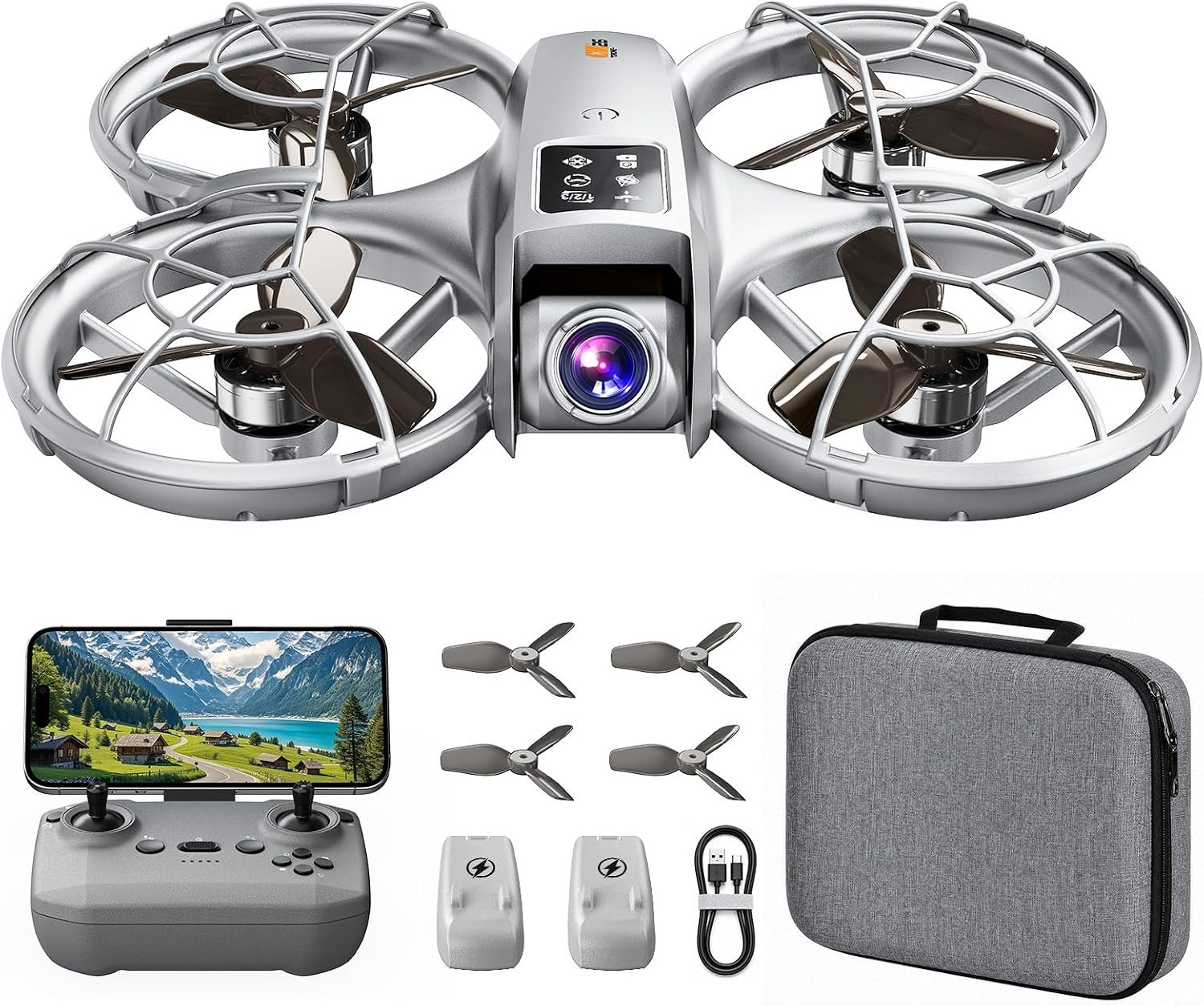 Mini Drone with HD FPV Camera, Beginner Friendly RC Quadcopter for Teens Adults, 90° Tilt Lens, Altitude Hold, One Key Takeoff, 3D Flips, 3 Speed Modes, 2 Batteries 25 Mins Flight, Indoor Outdoor Gift (Gray)