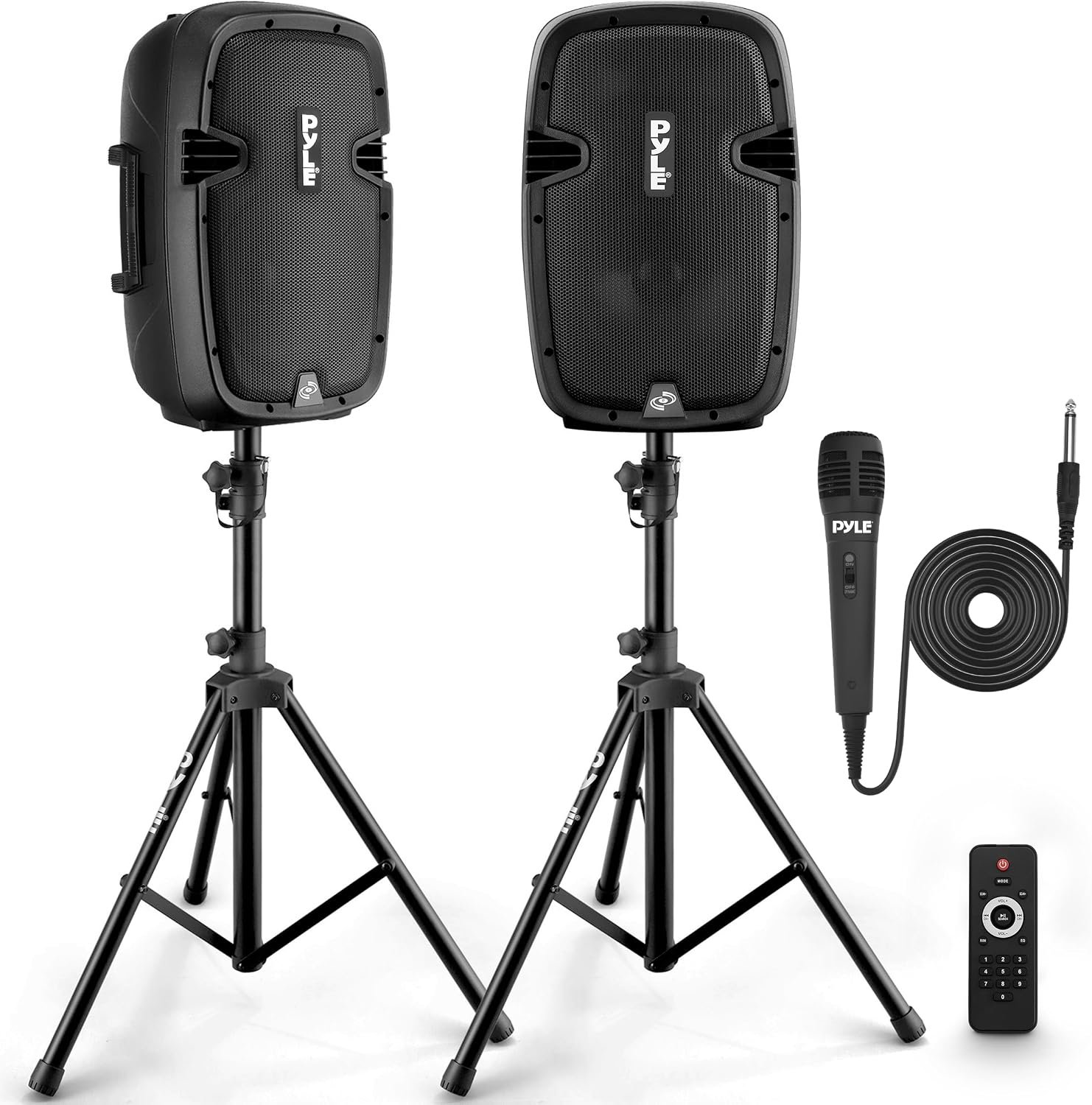 Wireless Portable PA Speaker System – 1000W High Powered Bluetooth Compatible Active + Passive Pair Outdoor Sound Speakers W/USB SD MP3 AUX – 35mm Mount, 2 Stand, Microphone, Remote – Pyle